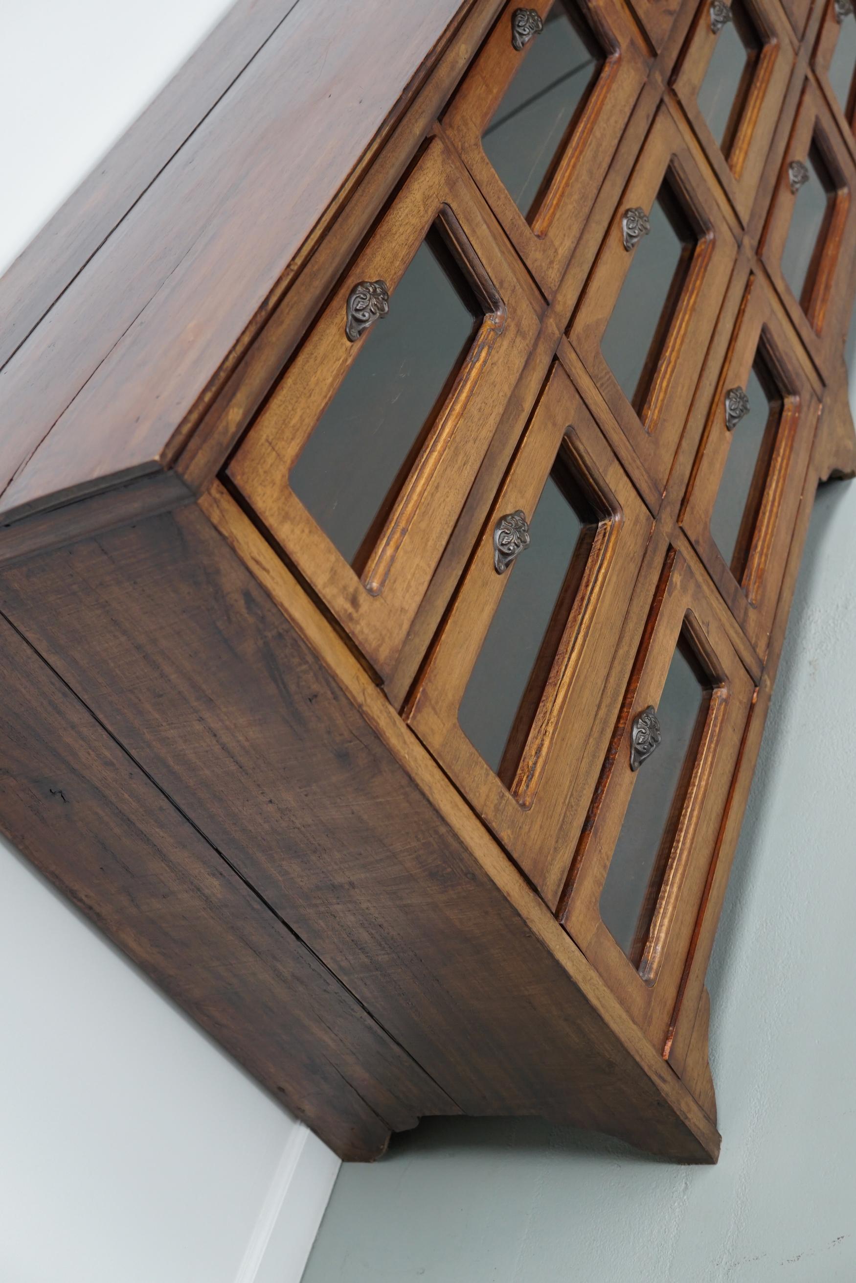 20th Century Vintage Dutch Teak Haberdashery Shop Cabinet / Vitrine