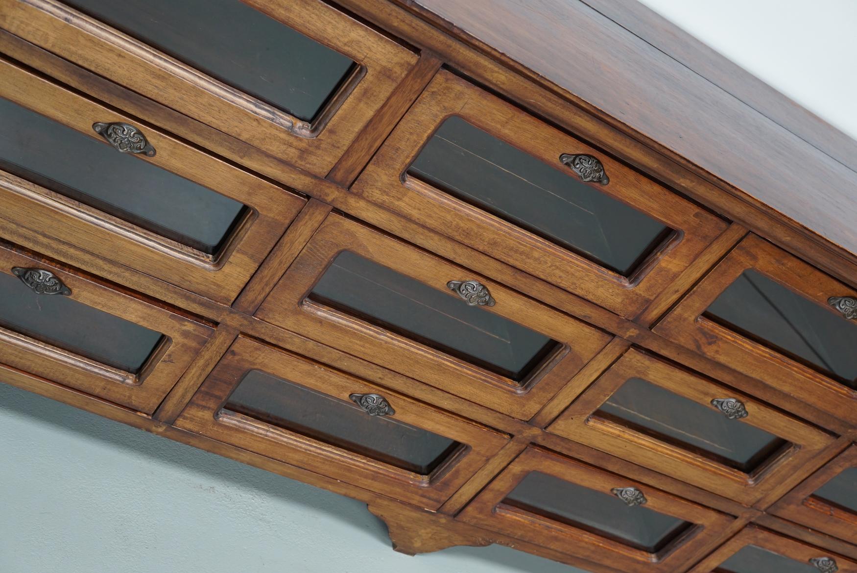 Vintage Dutch Teak Haberdashery Shop Cabinet / Vitrine 1