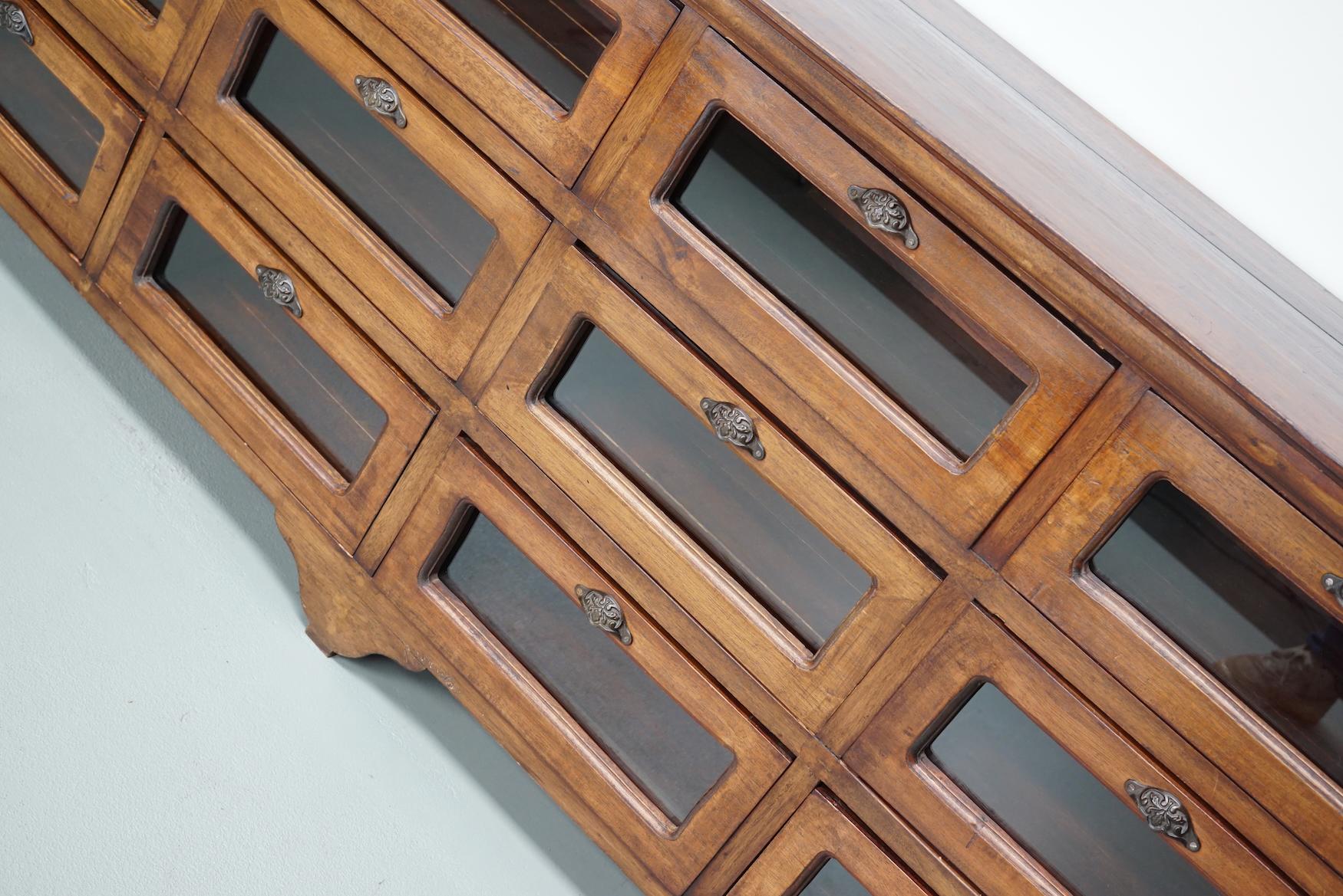 Vintage Dutch Teak Haberdashery Shop Cabinet / Vitrine 2
