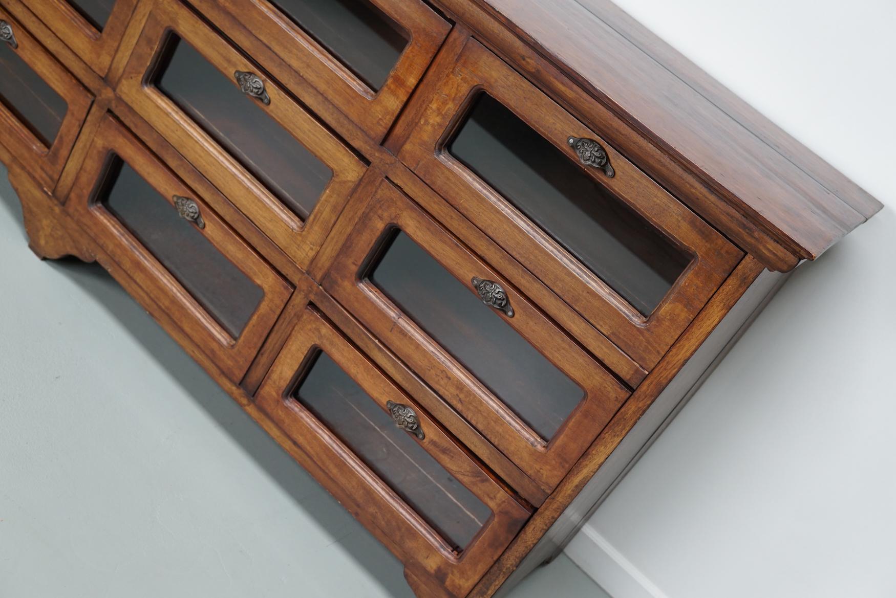 Vintage Dutch Teak Haberdashery Shop Cabinet / Vitrine 3