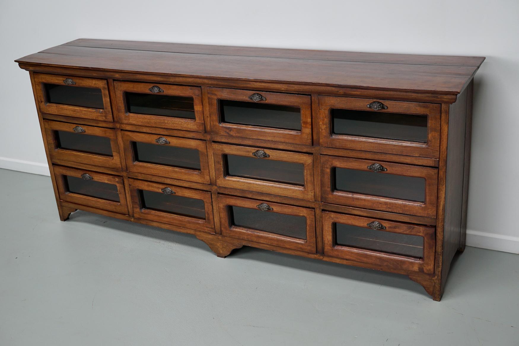 Vintage Dutch Teak Haberdashery Shop Cabinet / Vitrine 4