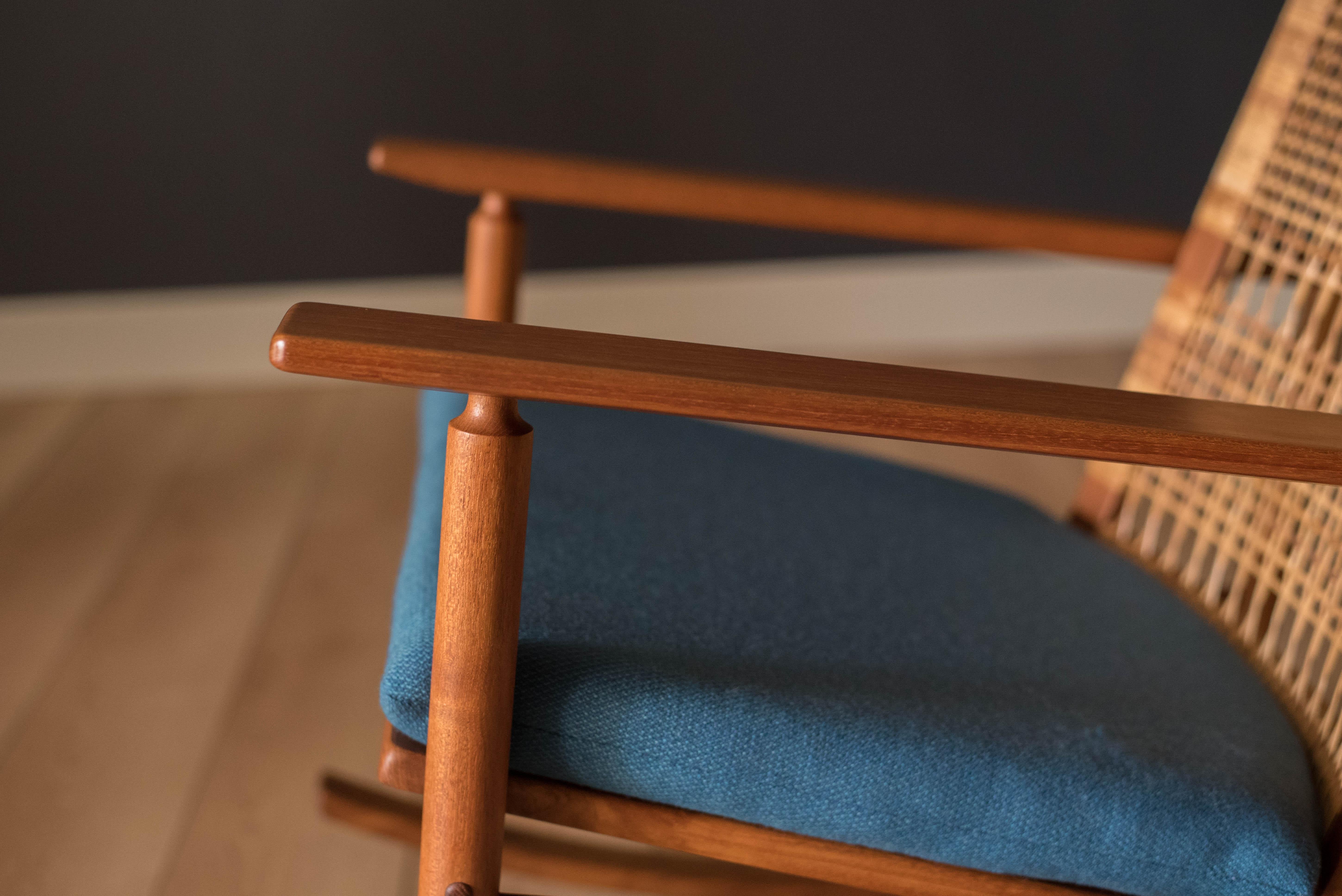 Mid-20th Century Vintage Dux Teak and Cane 532-A Rocking Chair by Hans Olsen for Juul Kristensen