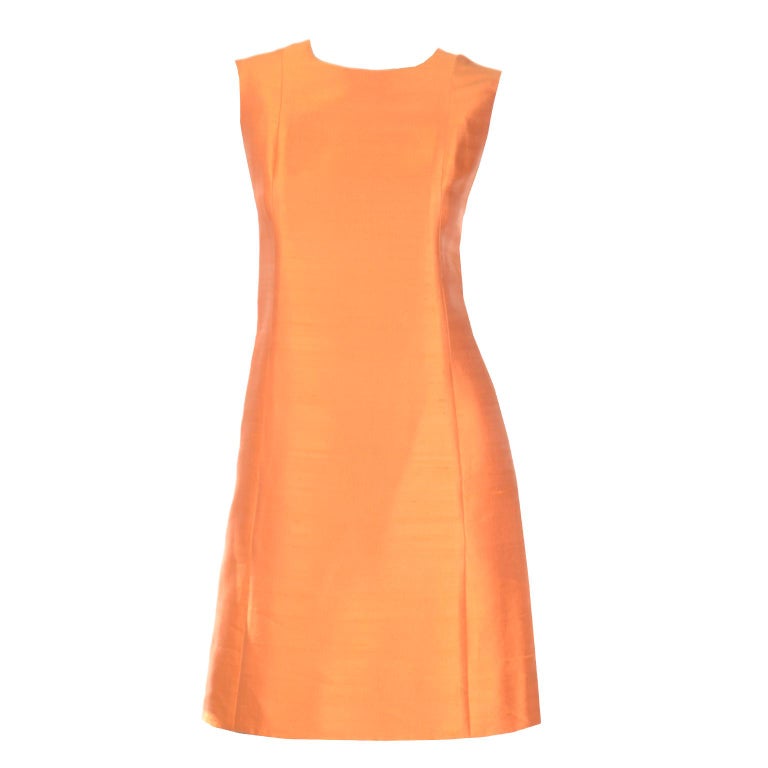 Vintage Dynasty 1960s Tangerine Orange 2pc Sheath Dress & Coat Suit For Sale 9