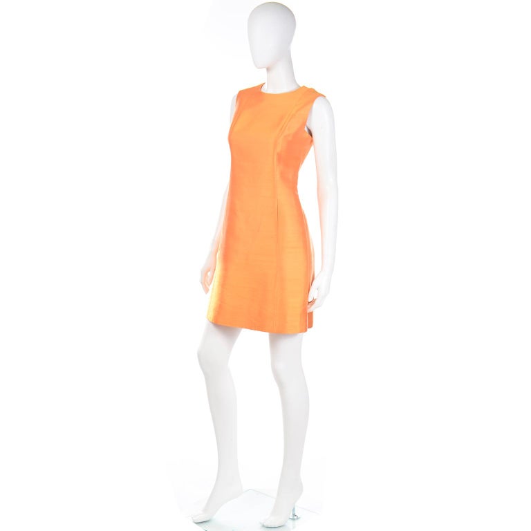 Vintage Dynasty 1960s Tangerine Orange 2pc Sheath Dress & Coat Suit For Sale 1