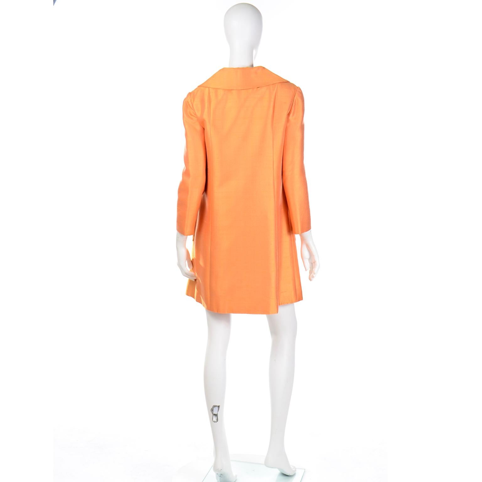 Vintage Dynasty 1960s Tangerine Orange 2pc Sheath Dress & Coat Suit 3