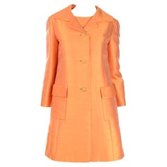 Vintage Dynasty 1960s Tangerine Orange 2pc Sheath Dress & Coat Suit