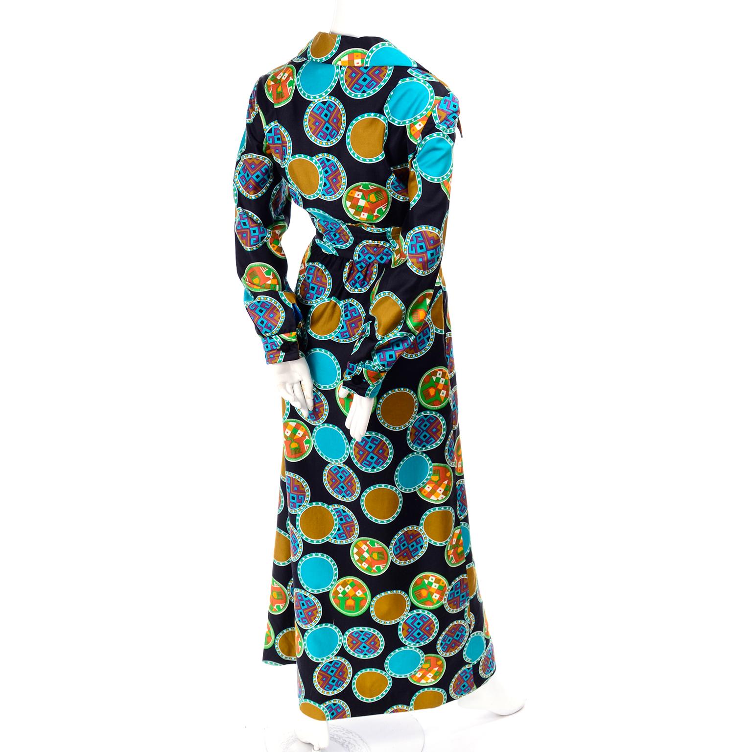 Black Vintage Dynasty Cotton Maxi Dress in Colorful Medallion Print With Pockets