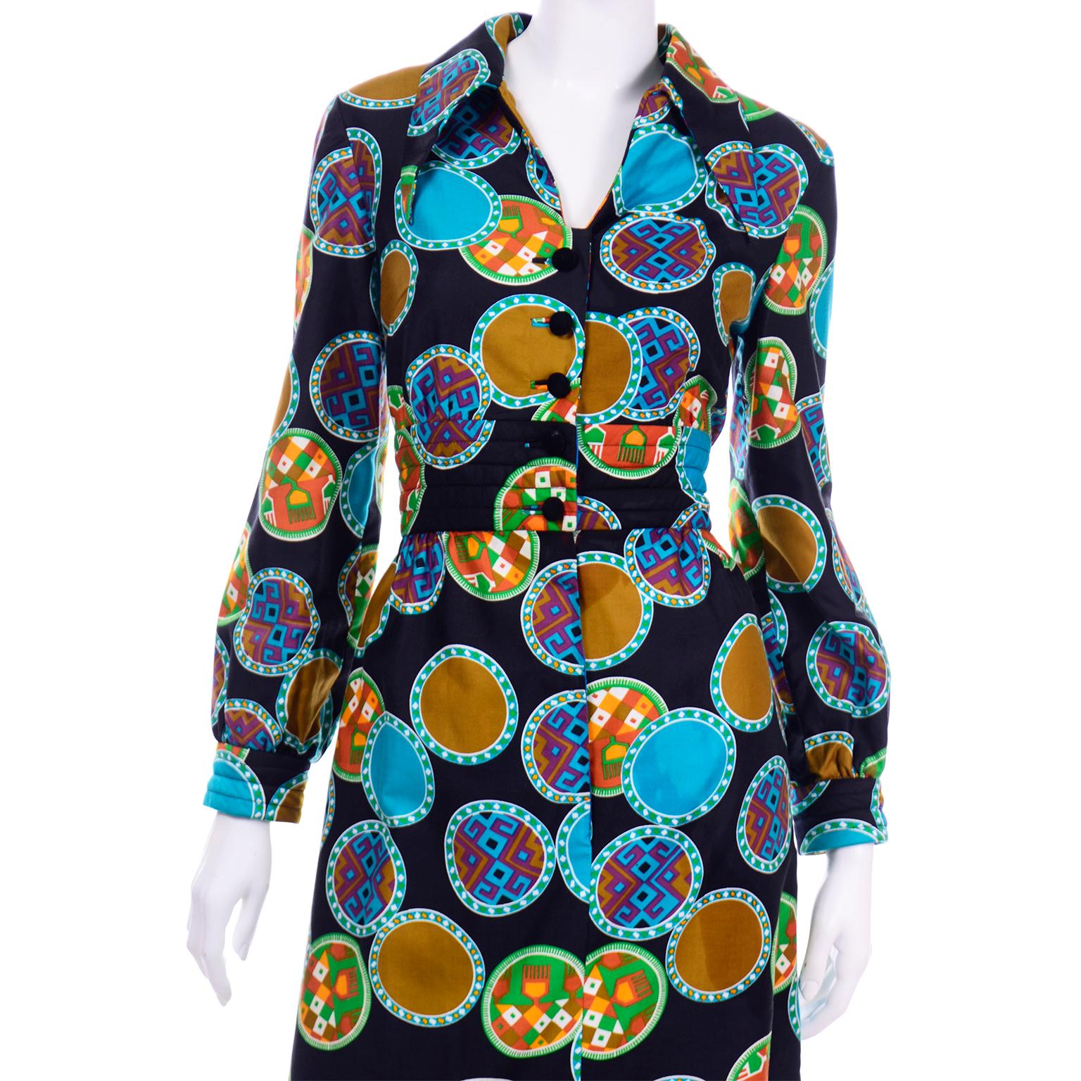 Women's Vintage Dynasty Cotton Maxi Dress in Colorful Medallion Print With Pockets