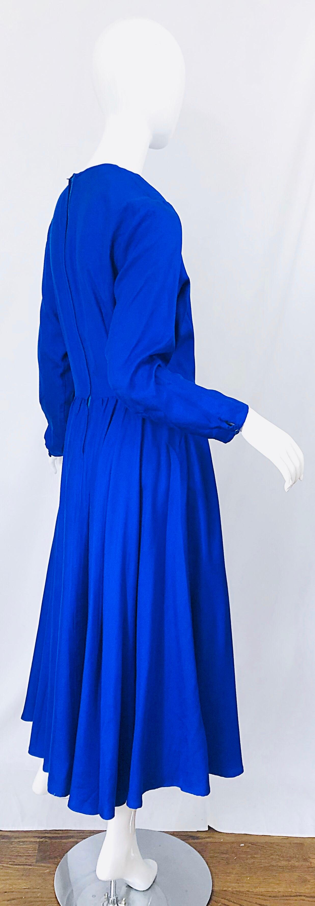 Vintage Dynasty Royal Blue Size 8 / 10 1970s Royal Bue Silk 70s Midi Dress 4