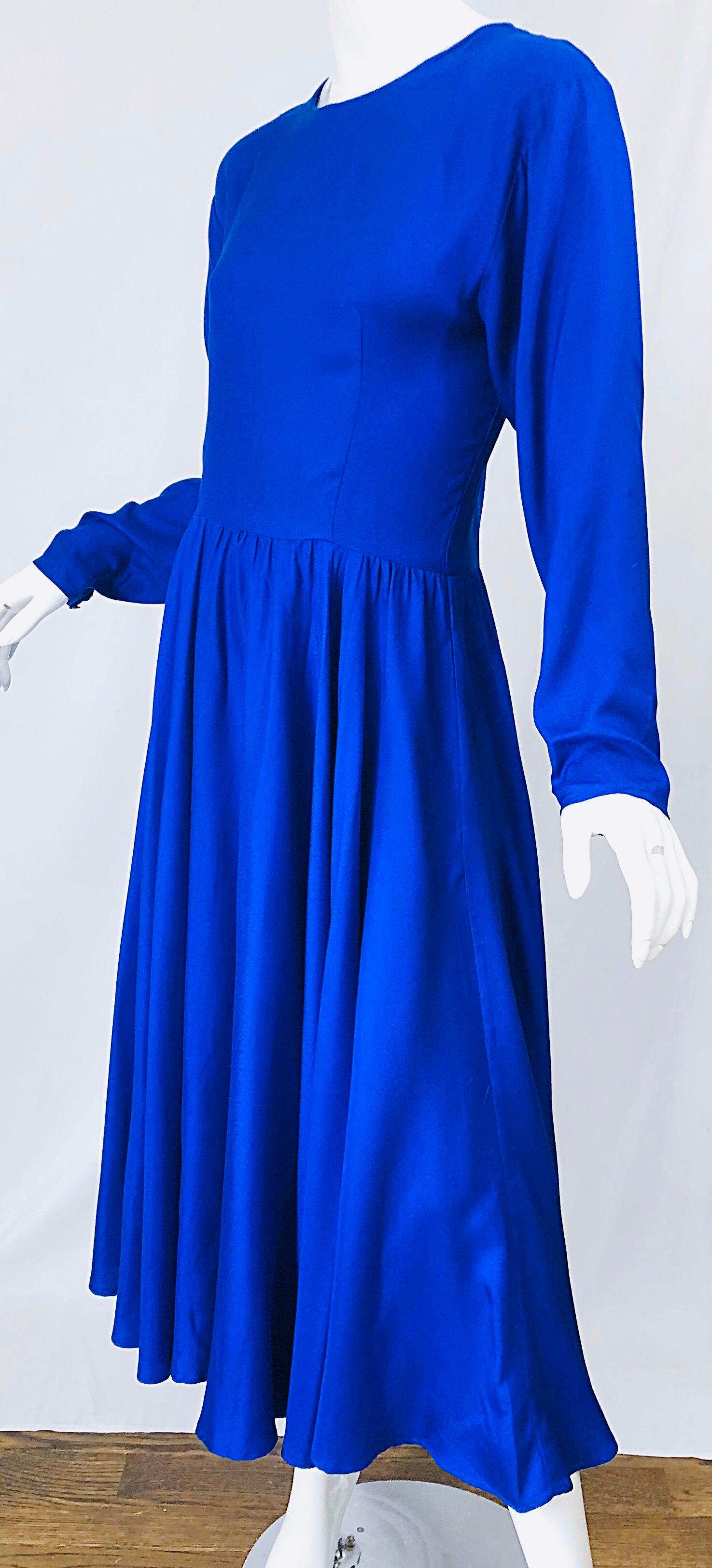 Vintage Dynasty Royal Blue Size 8 / 10 1970s Royal Bue Silk 70s Midi Dress 5