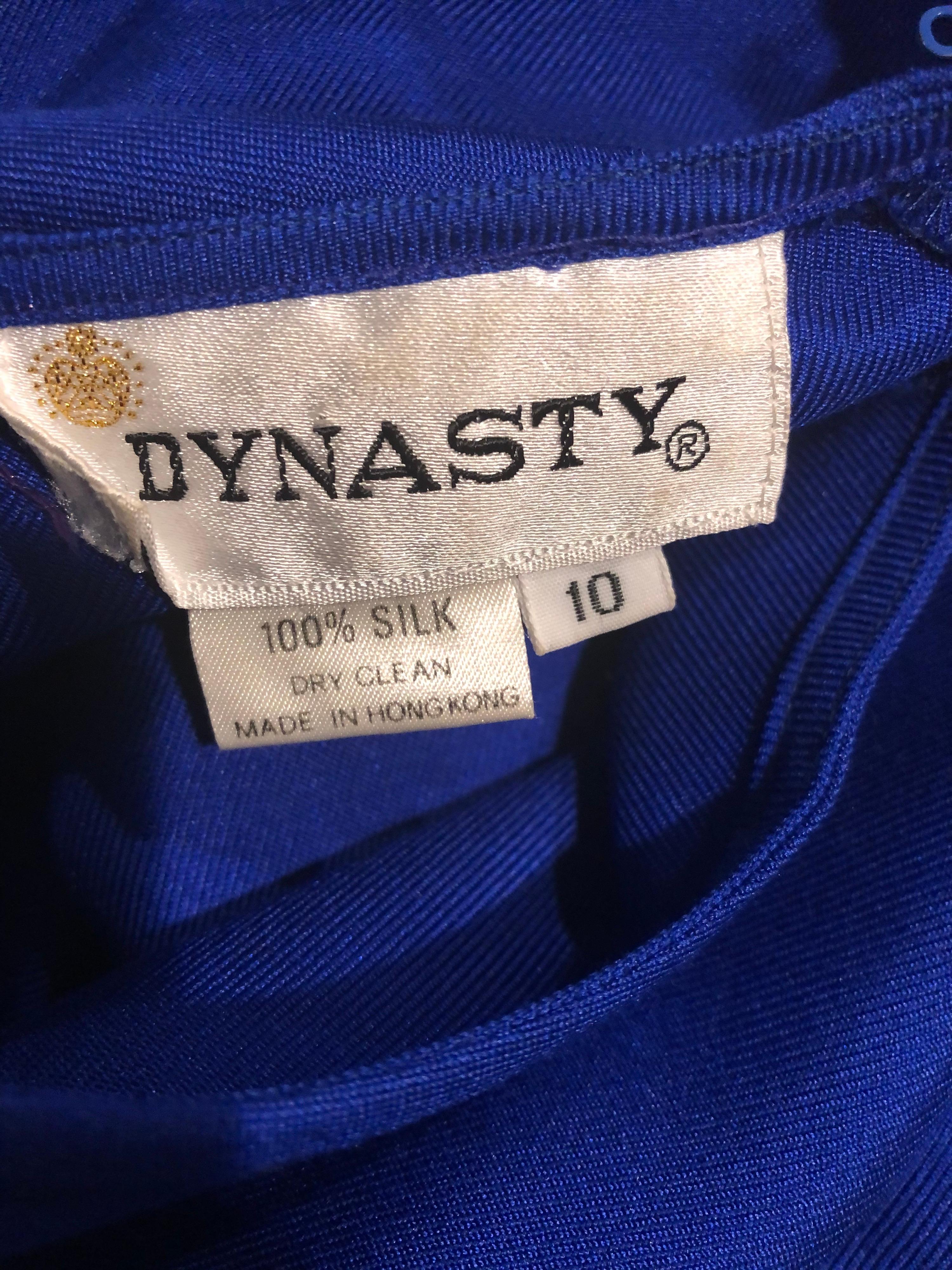 Vintage Dynasty Royal Blue Size 8 / 10 1970s Royal Bue Silk 70s Midi Dress 7