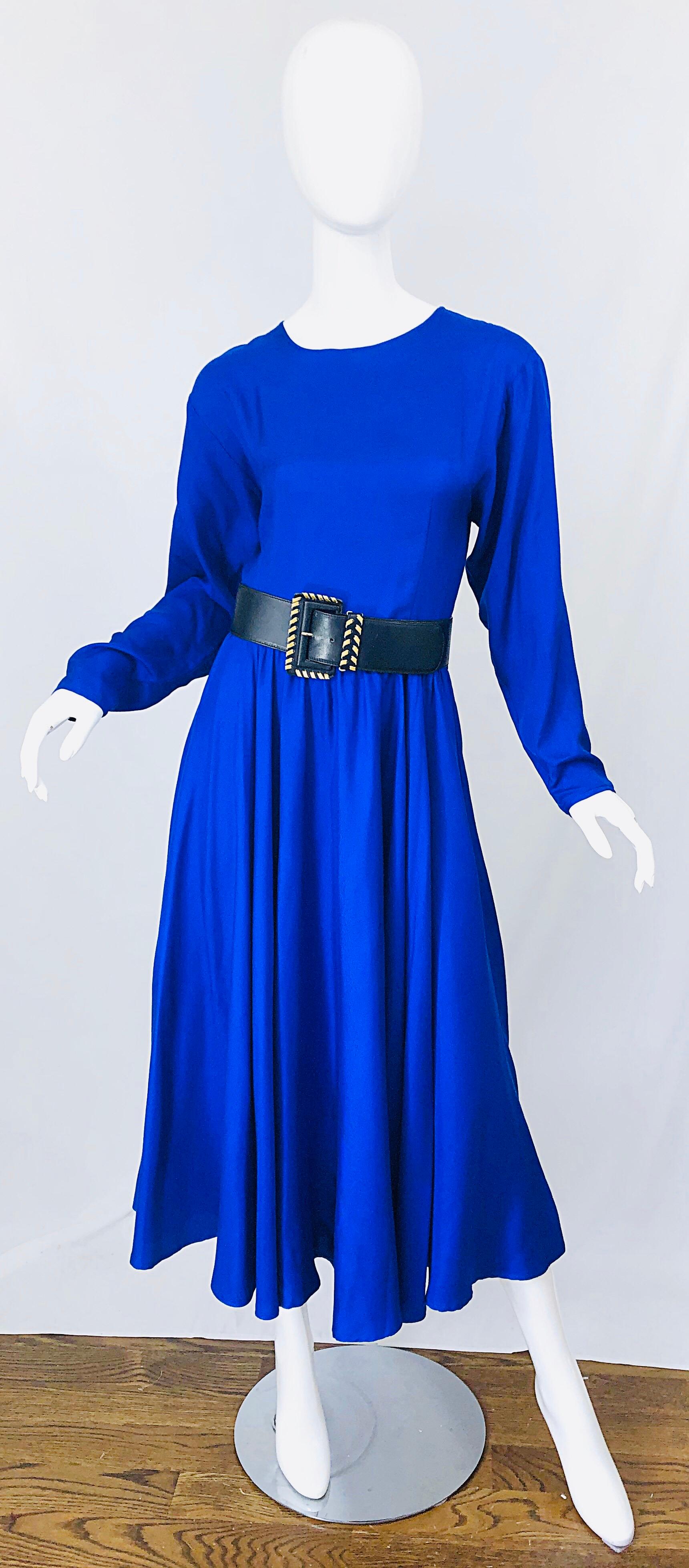 royal blue midi dress with sleeves