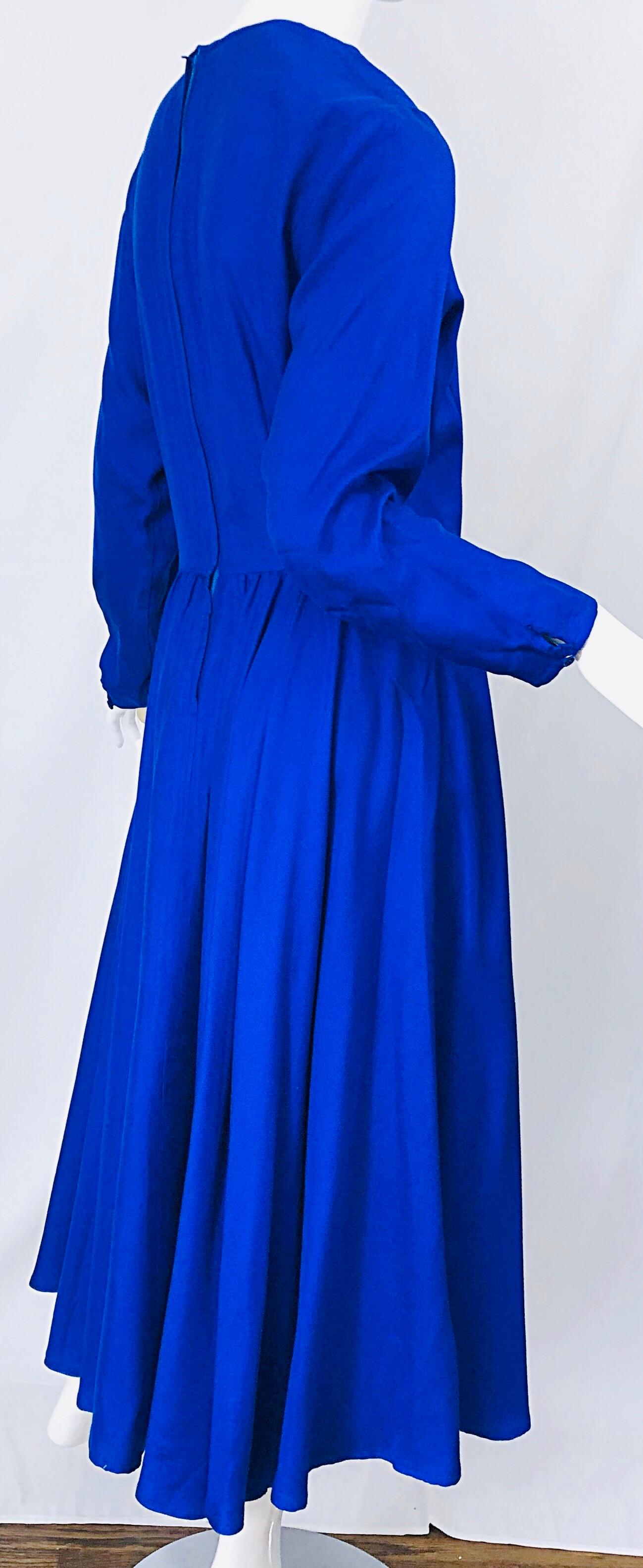 Vintage Dynasty Royal Blue Size 8 / 10 1970s Royal Bue Silk 70s Midi Dress 1