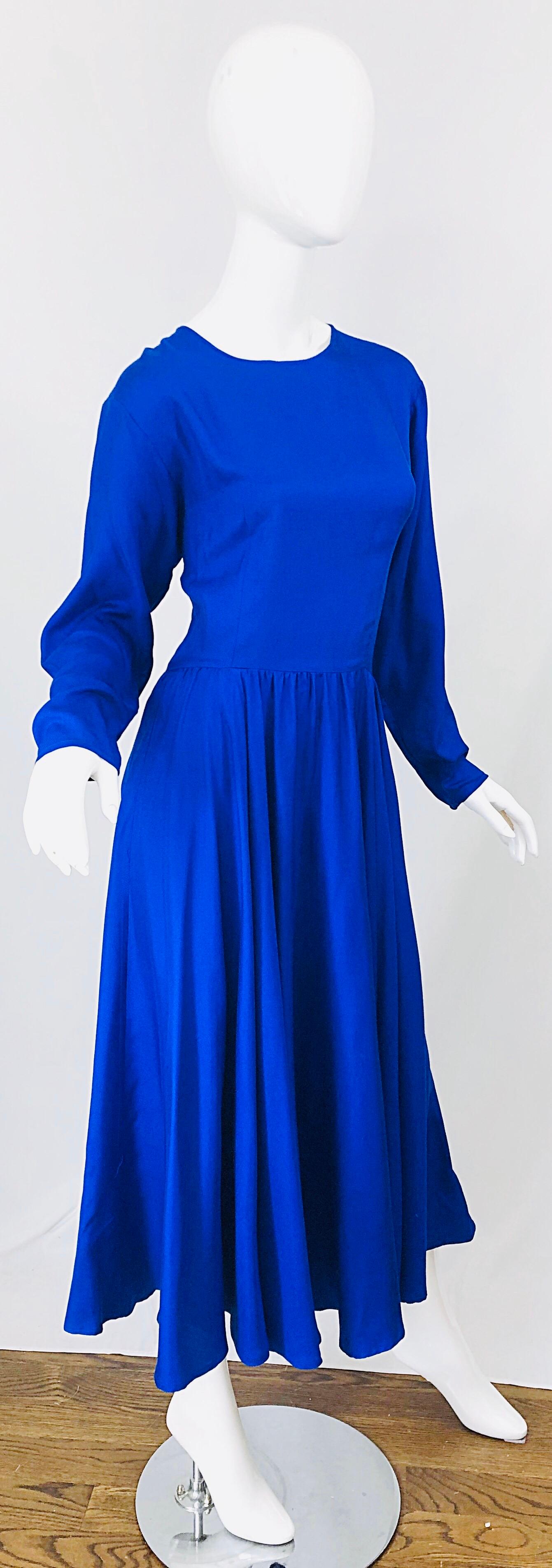 Vintage Dynasty Royal Blue Size 8 / 10 1970s Royal Bue Silk 70s Midi Dress 2