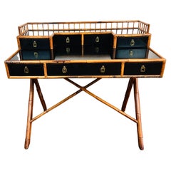 Vintage E. Murio Chinoiserie Style Bamboo & Black Lacquer Desk