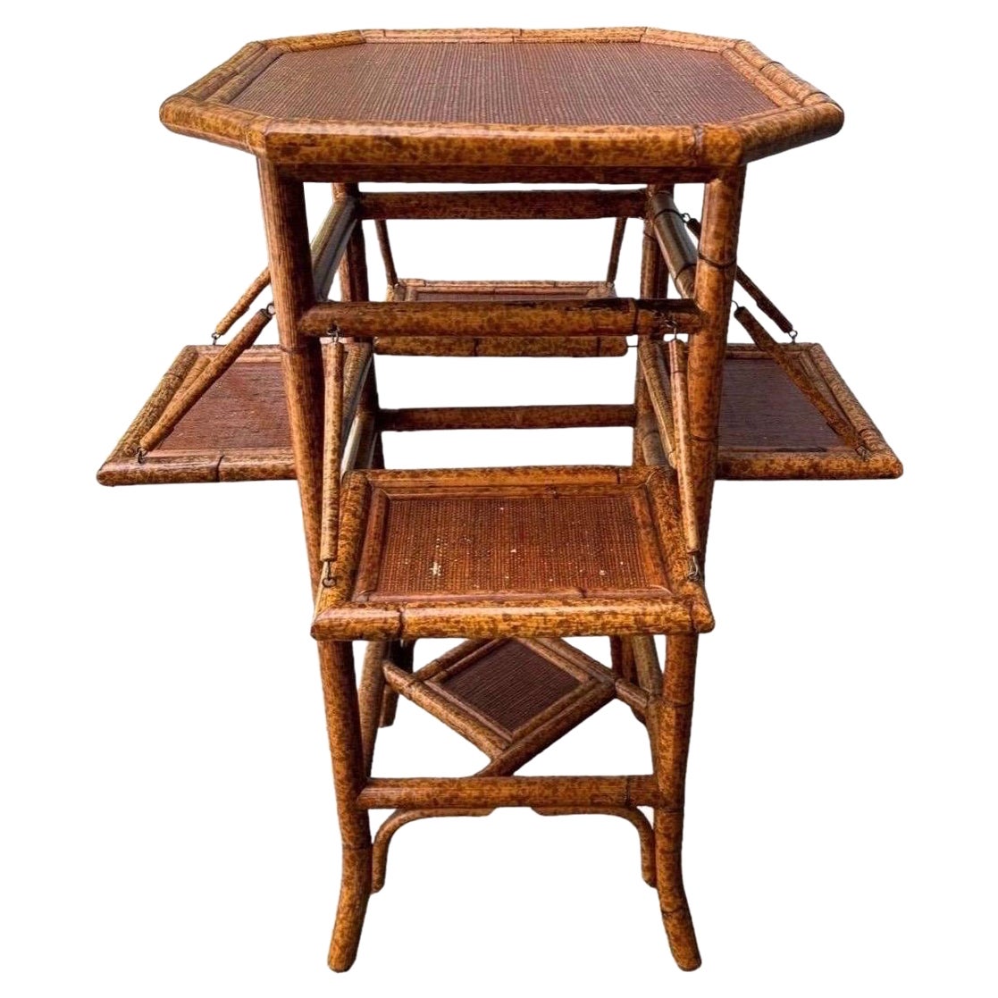 Vintage E. Murio Manila Octagonal Bamboo Rattan Side Table
