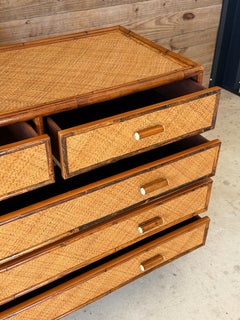 Vintage E. Murio Manila Refinished Rattan & Raffia Fünf Schubladen Kommode