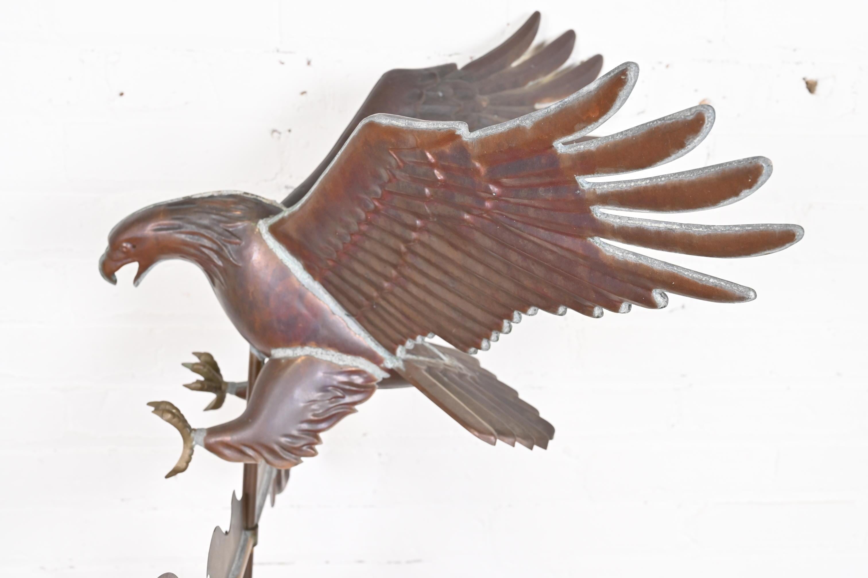 Vintage Eagle Hunting Fish Copper Weather Vane For Sale 2