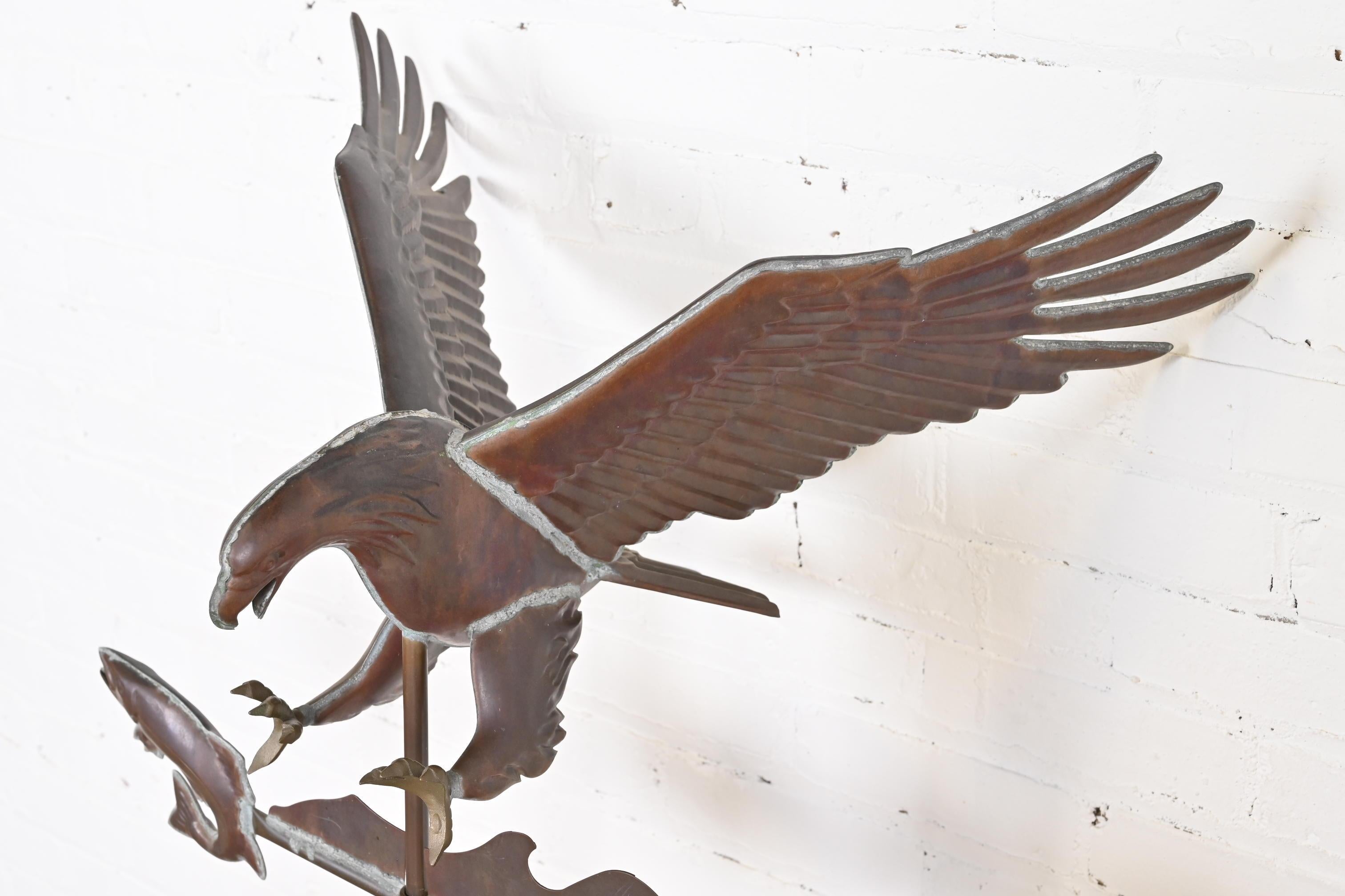 20th Century Vintage Eagle Hunting Fish Copper Weather Vane