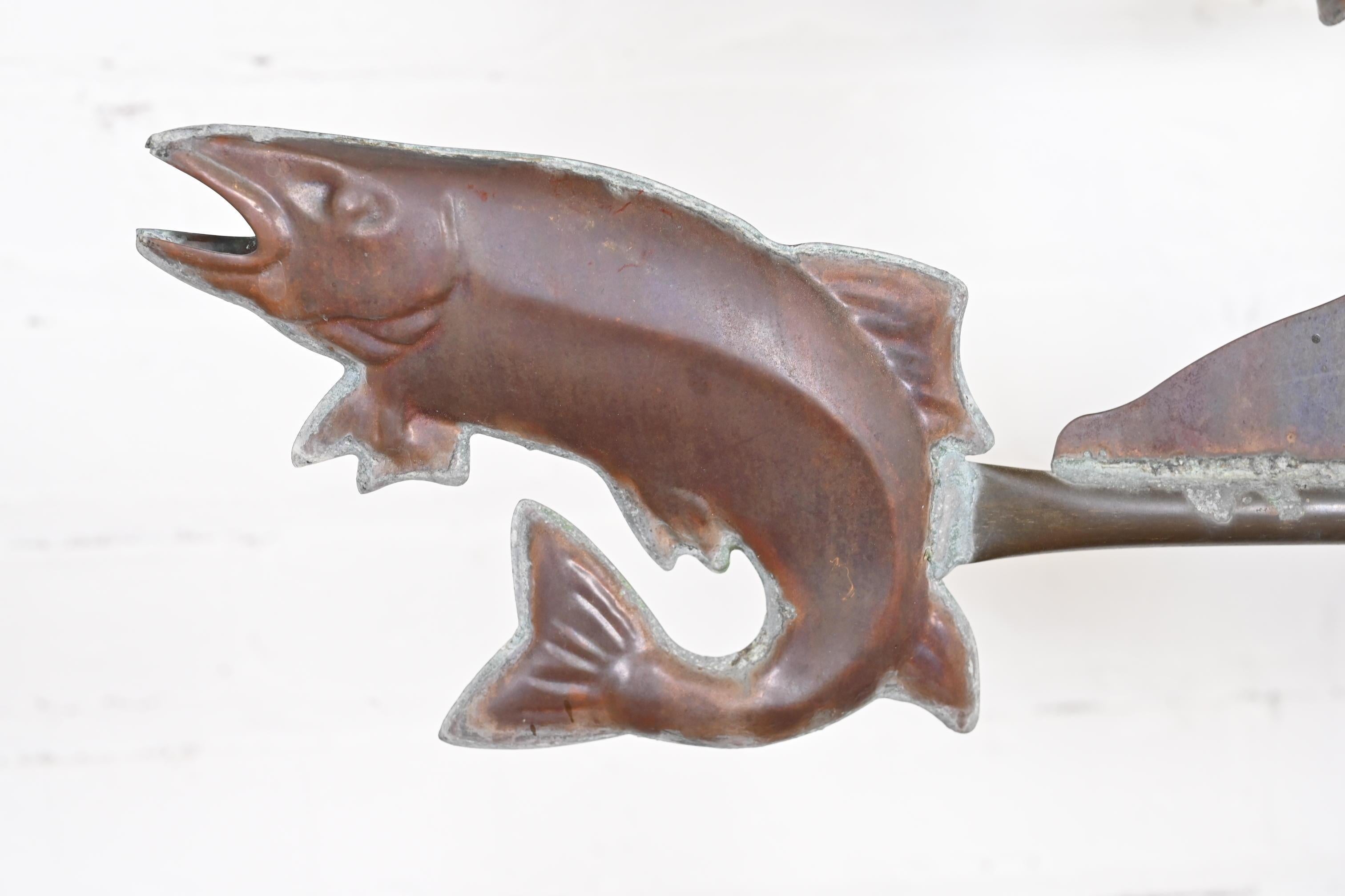 Brass Vintage Eagle Hunting Fish Copper Weather Vane For Sale
