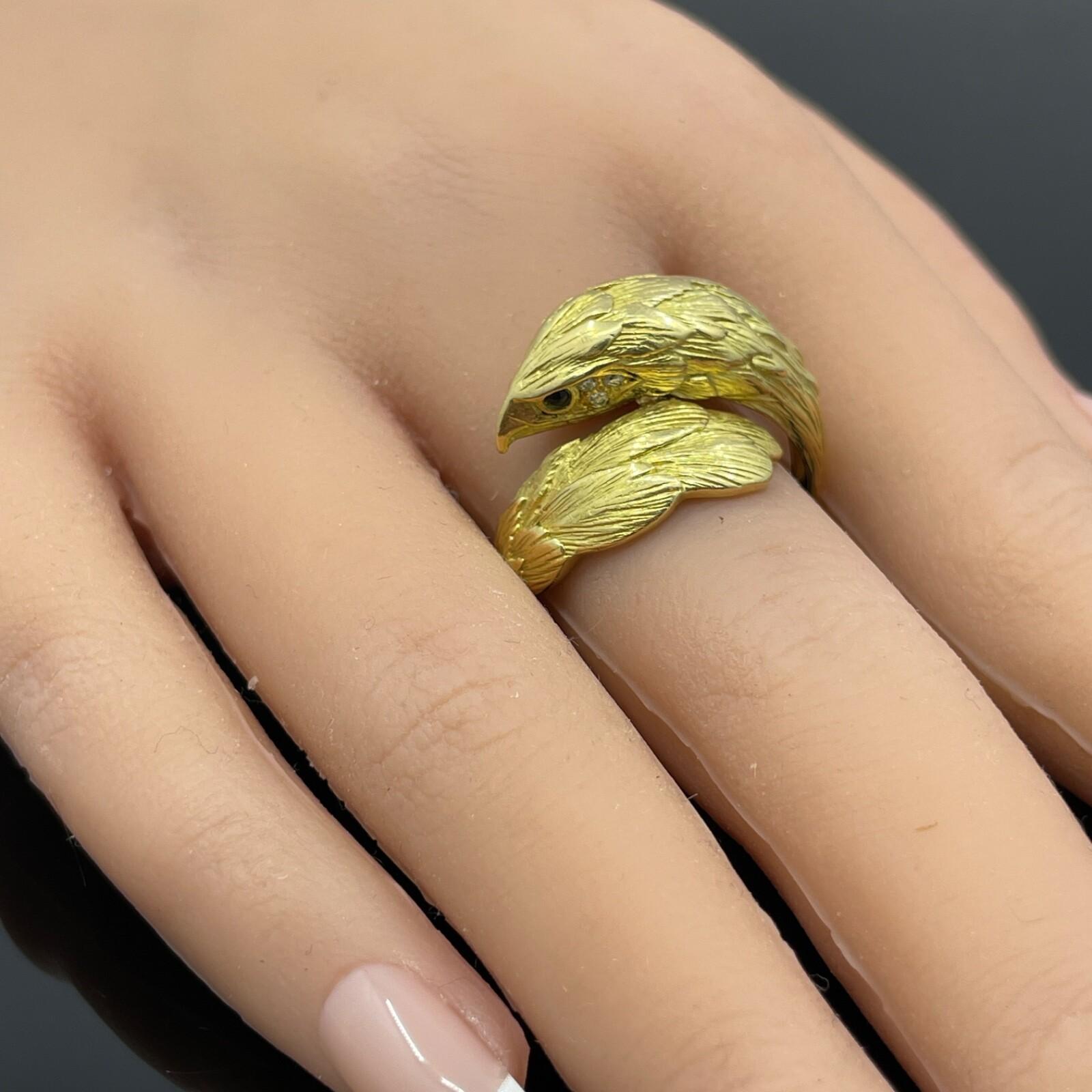 Anello Aquila Vintage 18k Giallo e Diamante - Francese in vendita 6