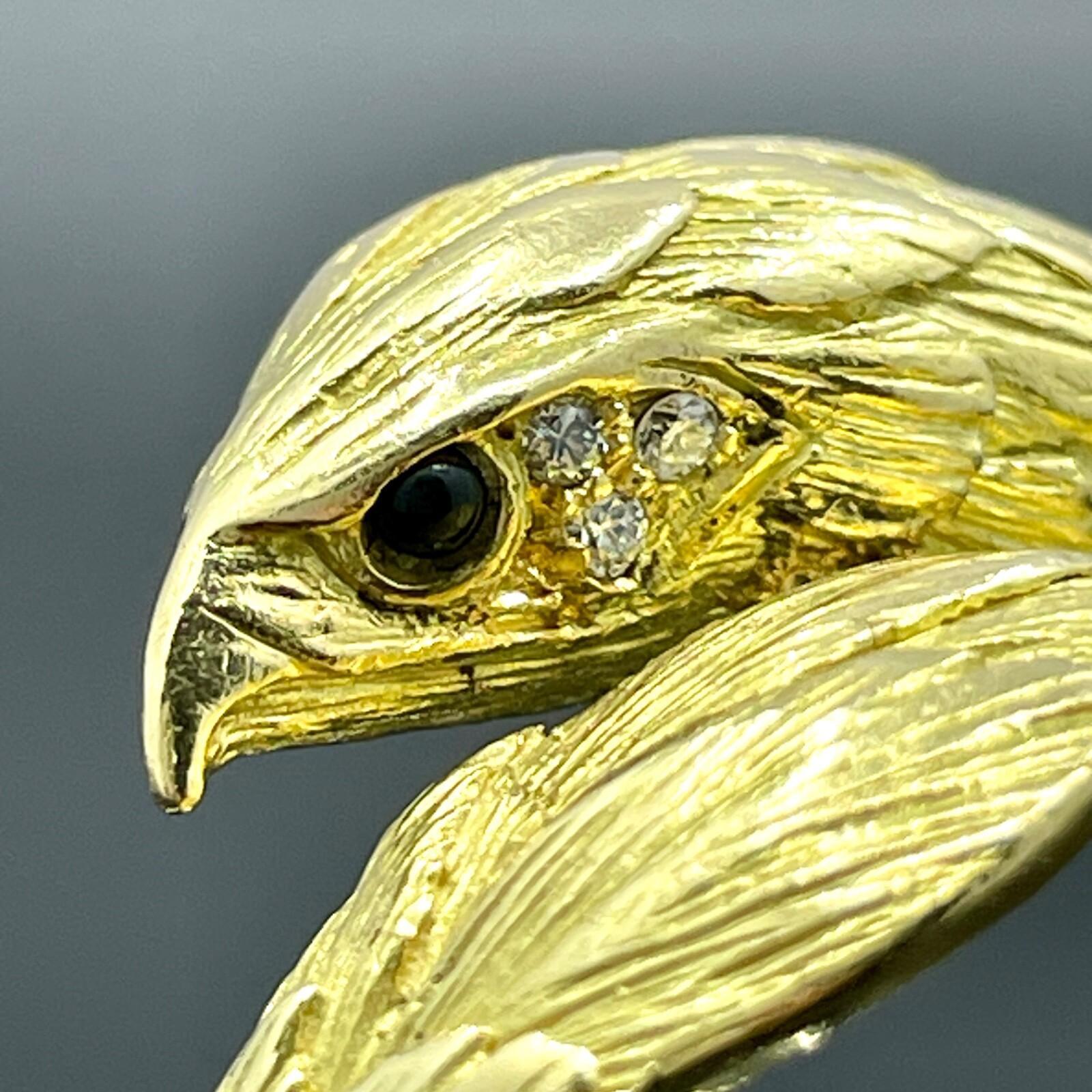 Taglio rotondo Anello Aquila Vintage 18k Giallo e Diamante - Francese in vendita