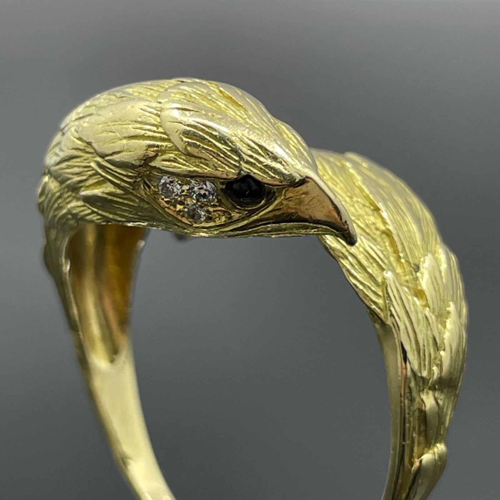 da uomo o donna Anello Aquila Vintage 18k Giallo e Diamante - Francese in vendita