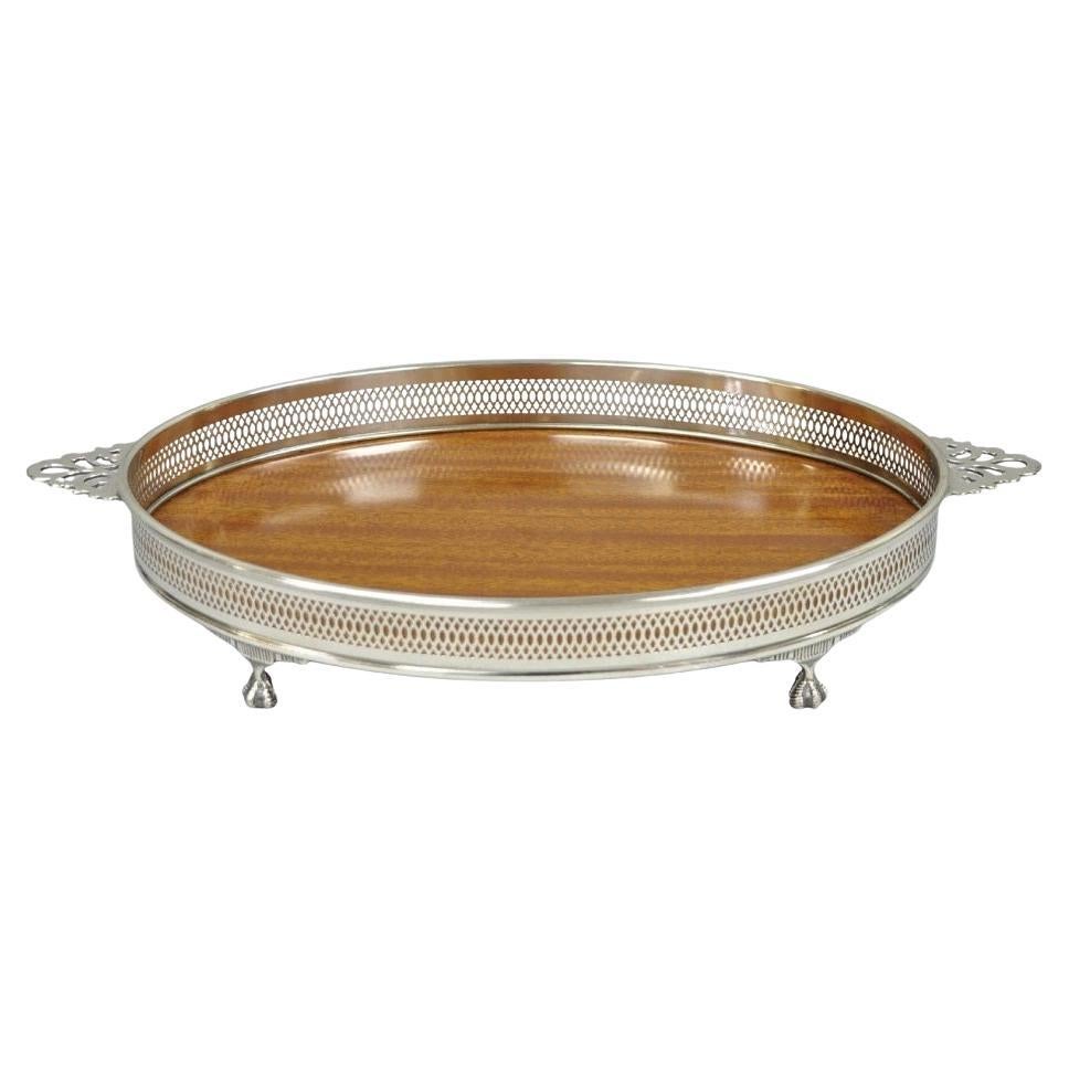 Vintage Eales of Sheffield Mid Century Modern Silver Plate Oval Formica Bar Tray
