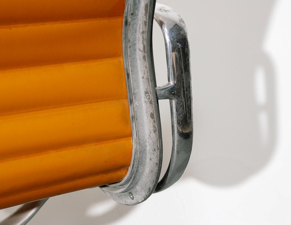 Vintage Eames Aluminum Group Chair in Orange Naugahyde 1