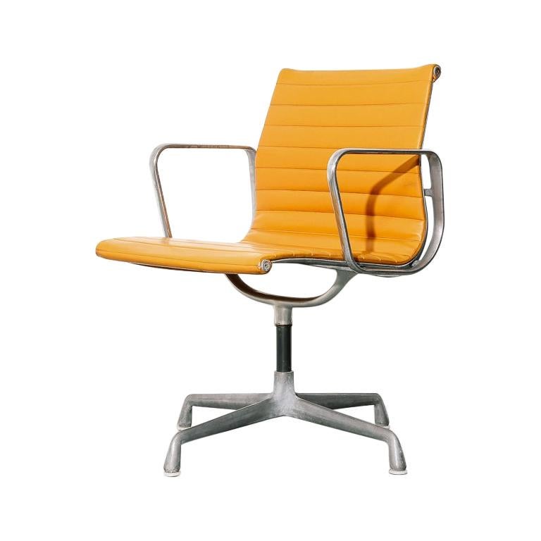 Vintage Eames Aluminum Group Chair in Orange Naugahyde