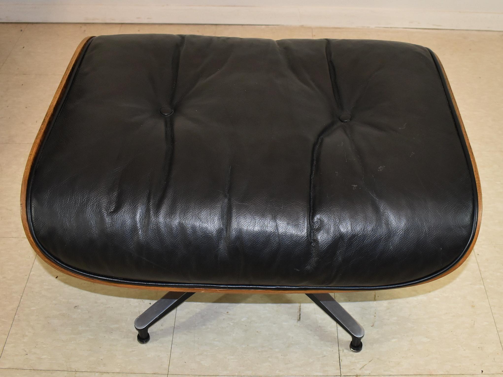 Vintage Eames Black Leather and Rosewood Chair and Ottoman 1