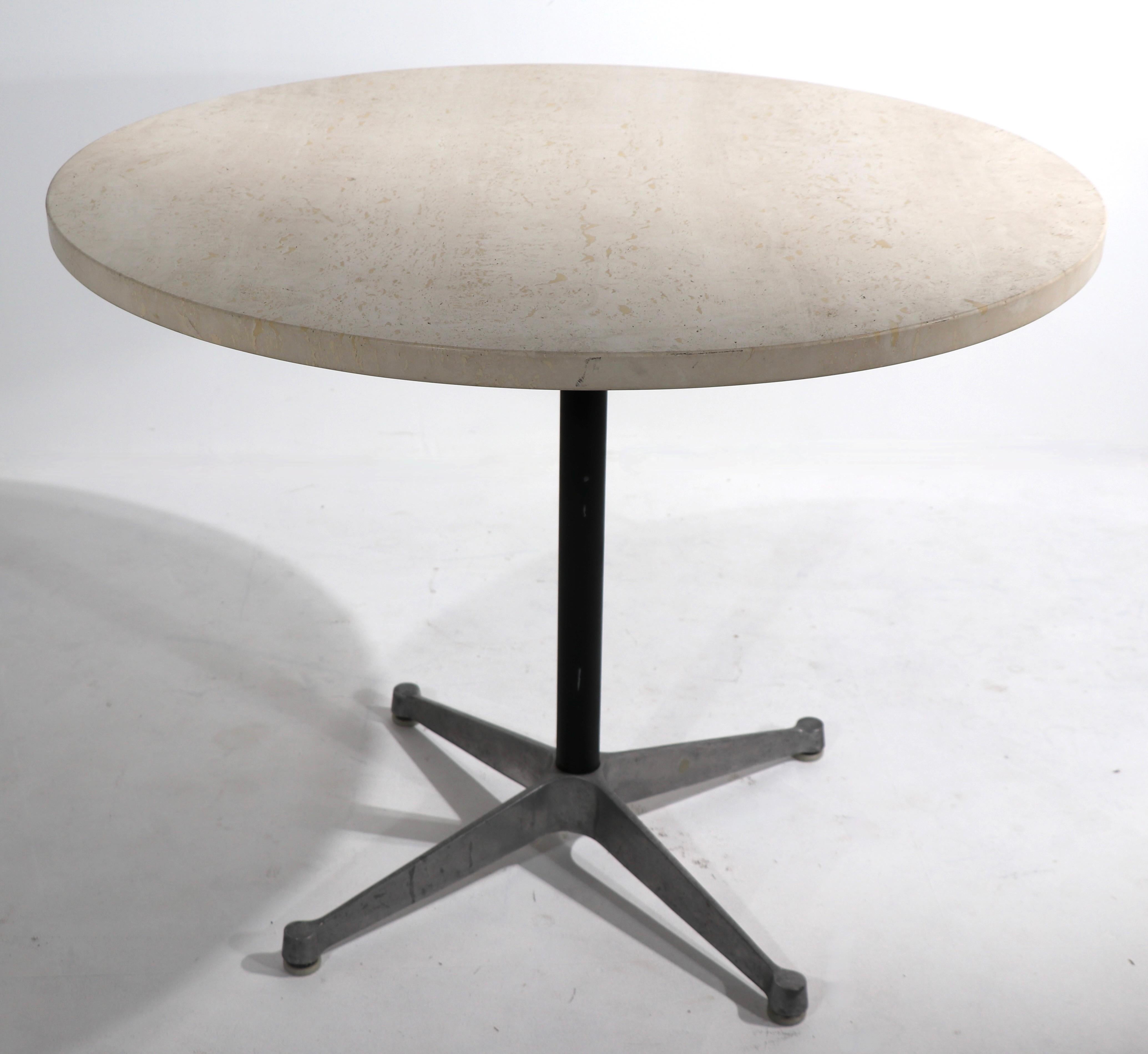 Mid-Century Modern Vintage Eames for Herman Miller Cafe Dining Table Contract Base with Marble Top