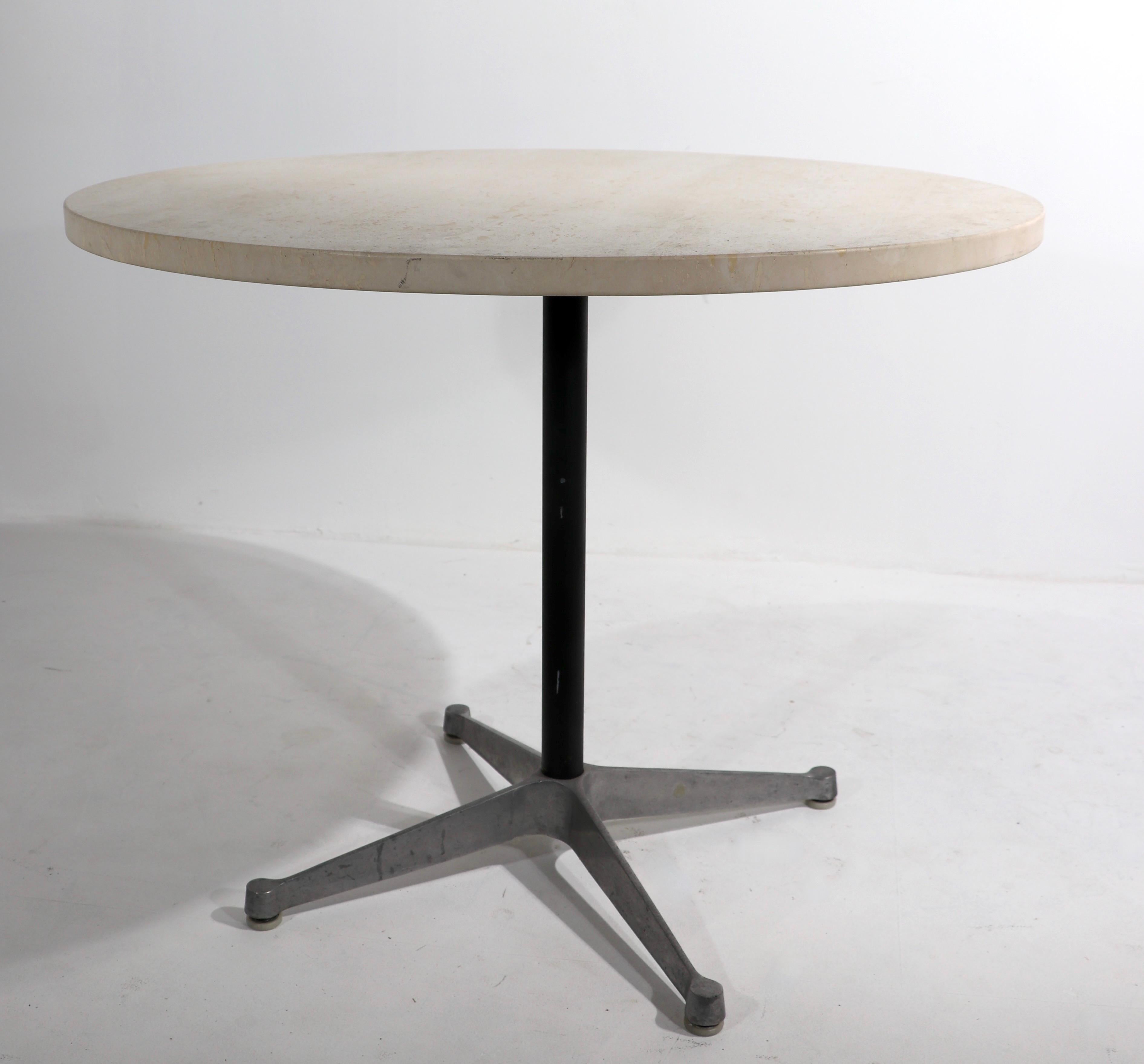 Aluminum Vintage Eames for Herman Miller Cafe Dining Table Contract Base with Marble Top