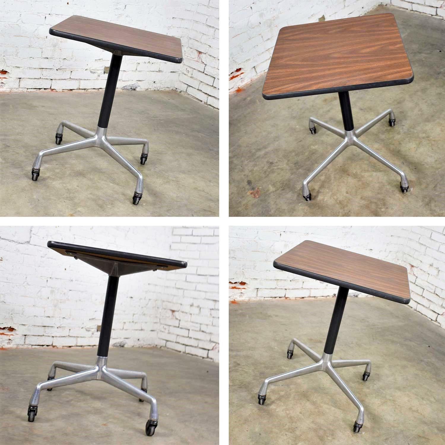 Laminate Vintage Eames for Herman Miller Square Rolling Side Table Universal Base