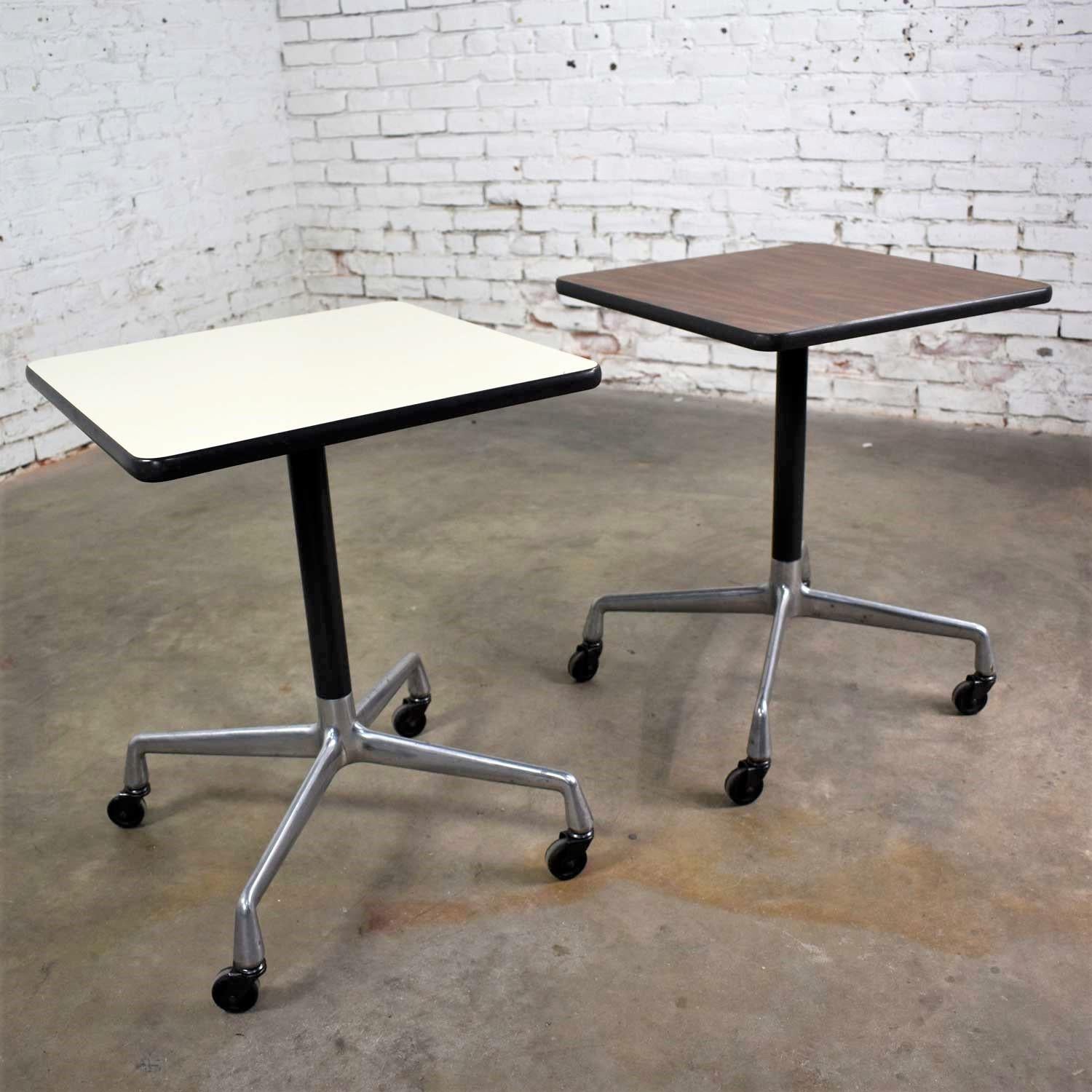 Mid-Century Modern Vintage Eames for Herman Miller Square Rolling Side Table Universal Base