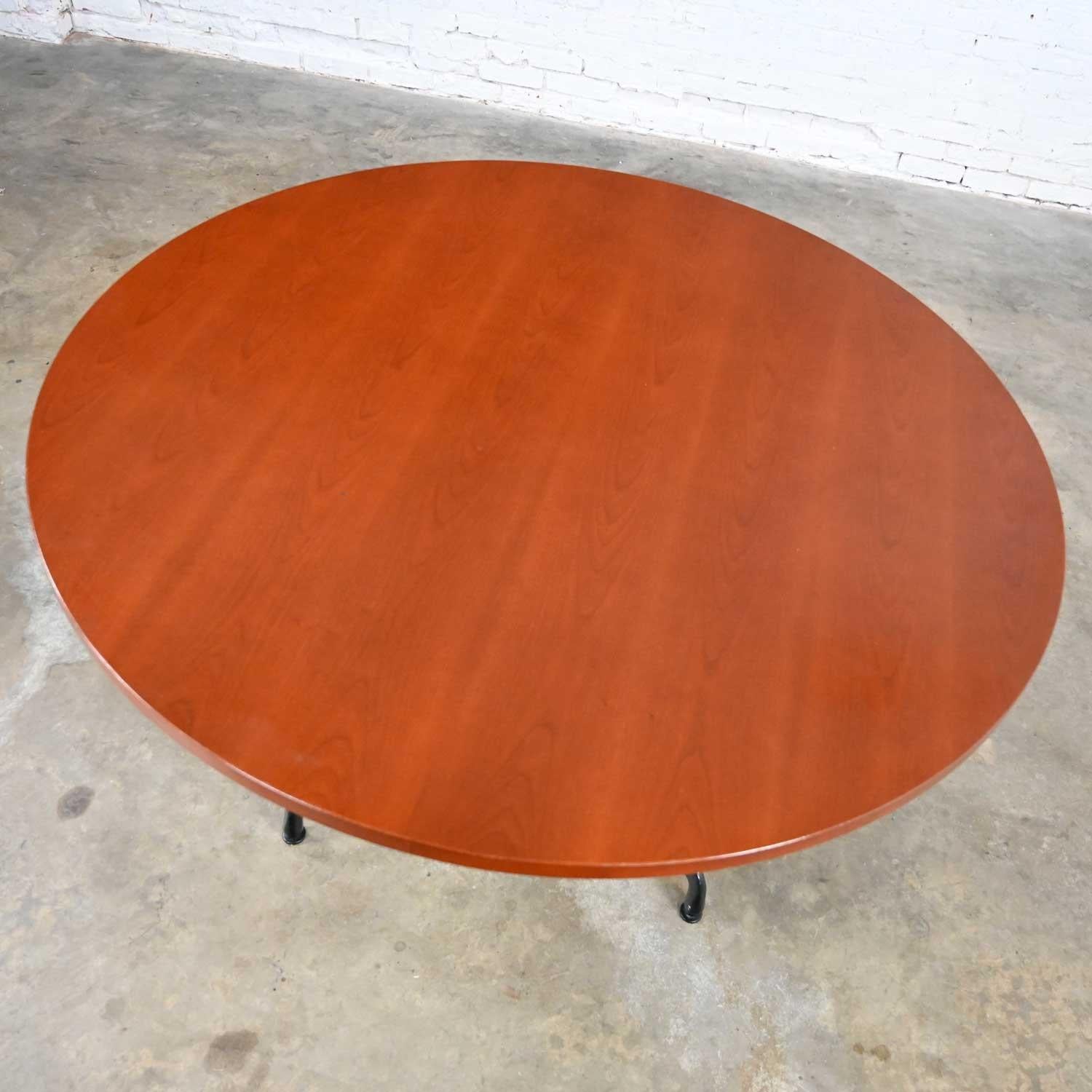 Aluminum Eames Herman Miller Dark Cherry Round Top Table Universal Pedestal Base For Sale