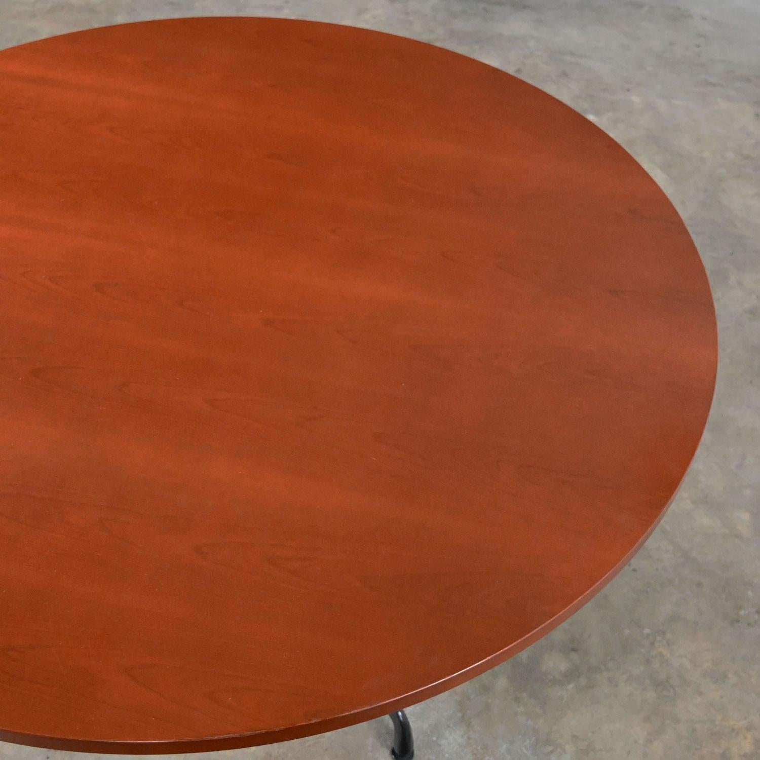 Cast Eames Herman Miller Dark Cherry Round Top Table Universal Pedestal Base For Sale