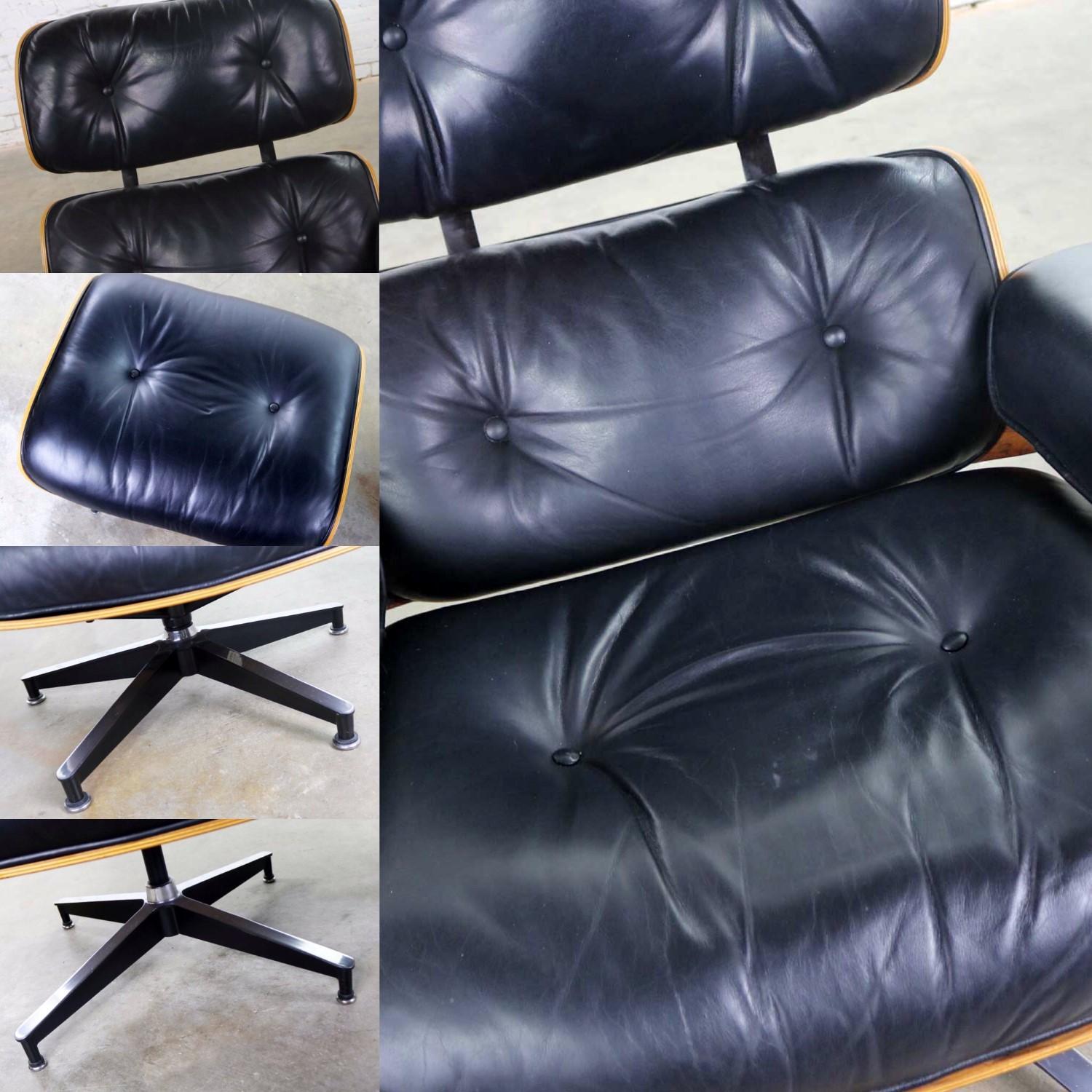 Vintage Eames Lounge Chair & Ottoman in Black Leather & Rosewood Herman Miller 7