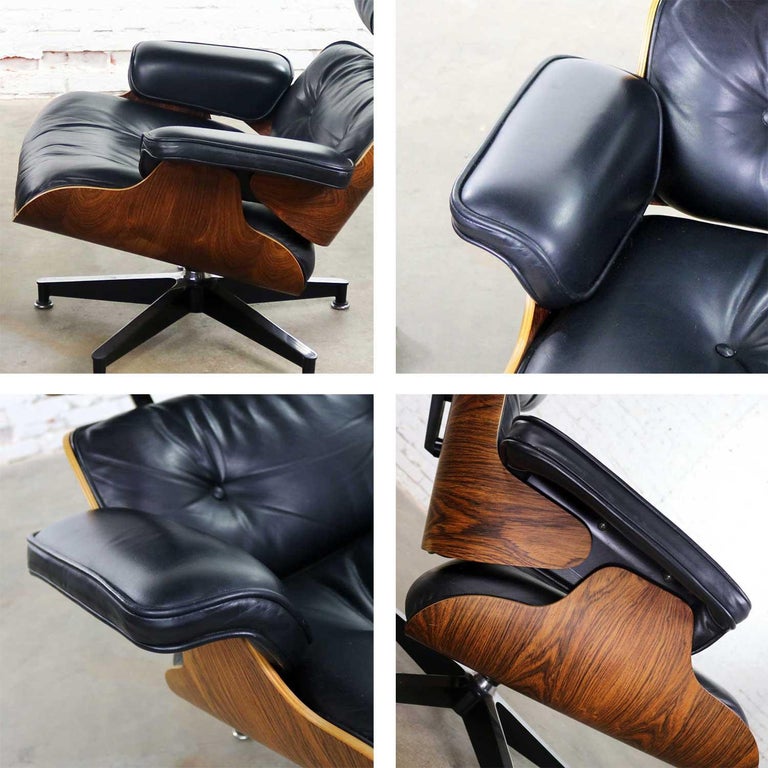 Vintage Eames Lounge Chair and Ottoman in Black Leather ...