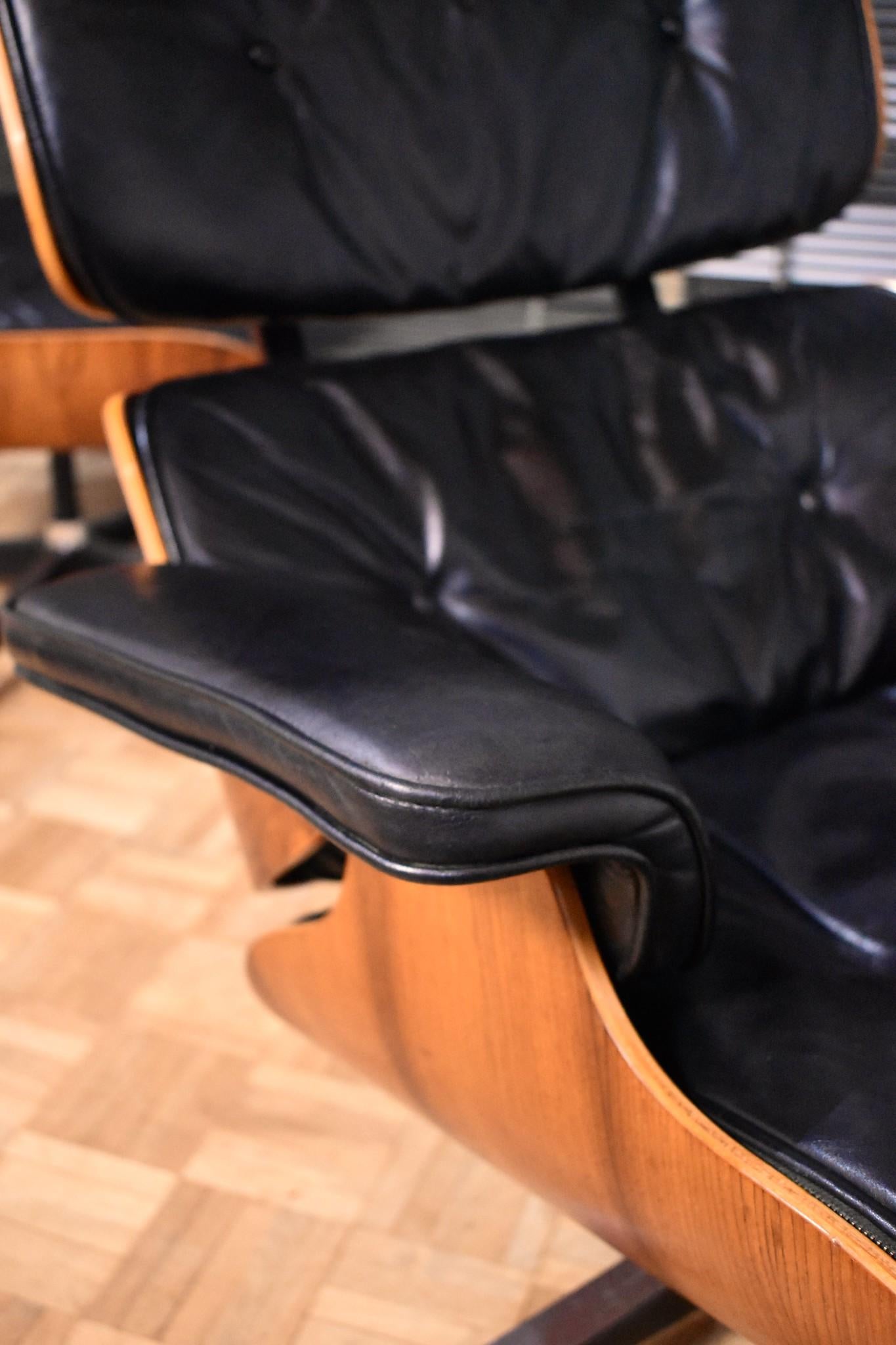 Late 20th Century Vintage Eames Lounge Chair & Ottoman Second Generation Feather Cushions Rosewood