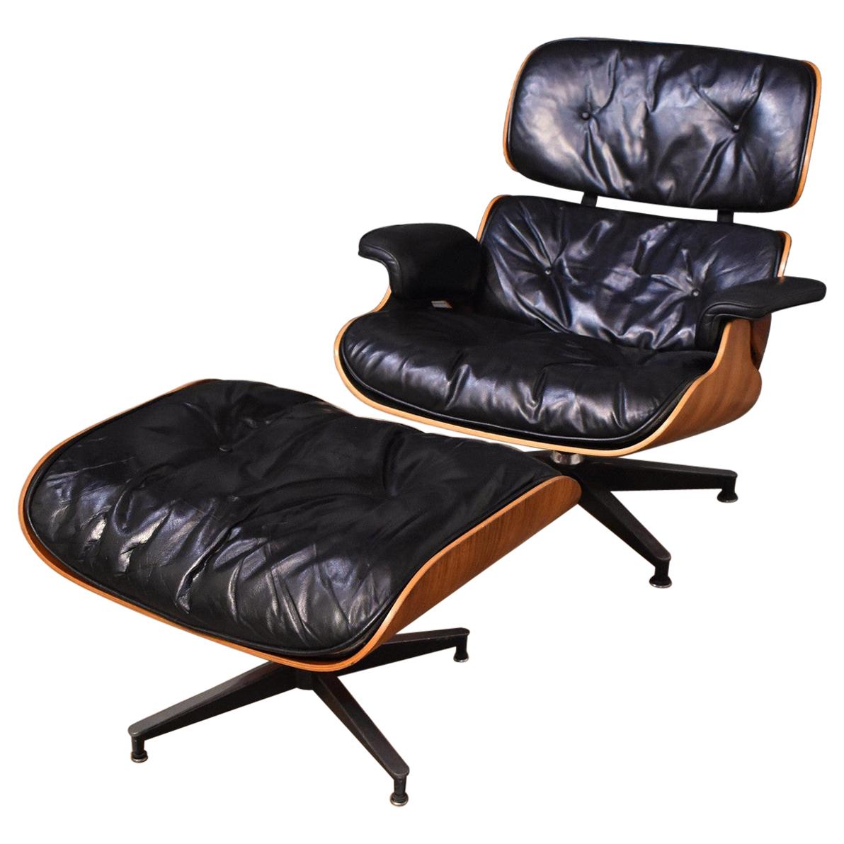 Vintage Eames Lounge Chair & Ottoman Second Generation Feather Cushions Rosewood