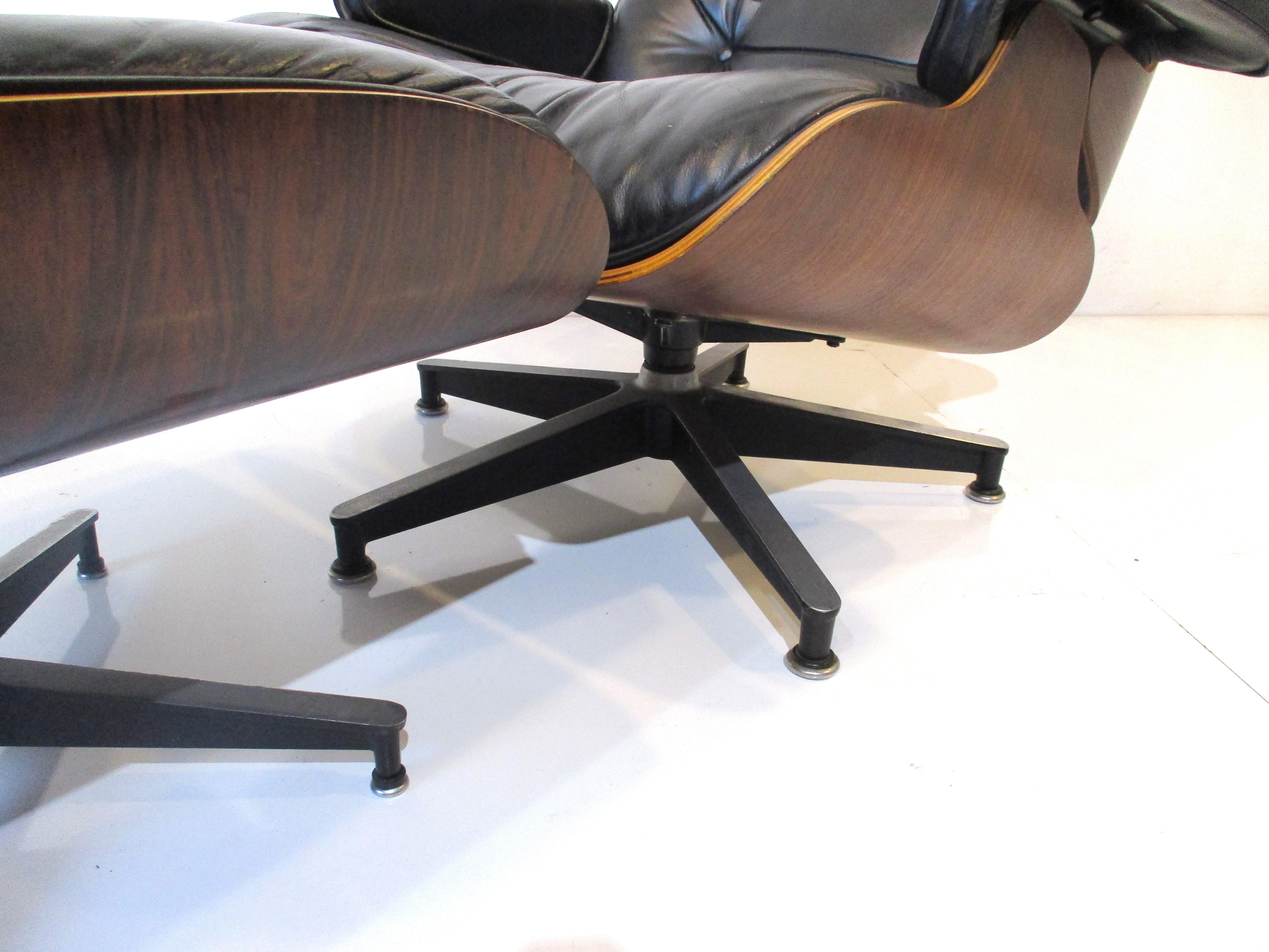 Eames fauteuil de salon en bois de rose/cuir 670 avec pouf pour Herman Miller ( A )  3