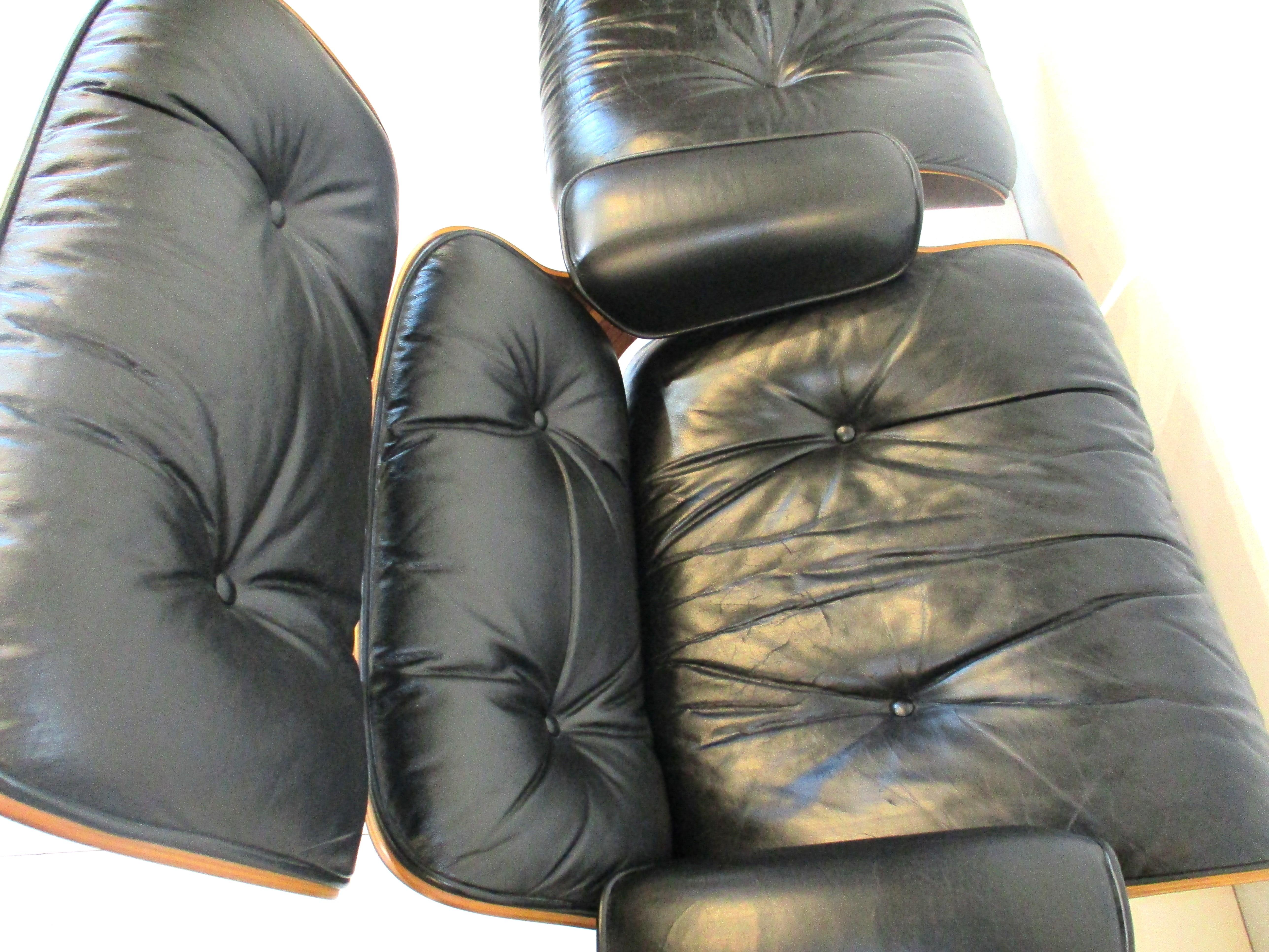 Eames fauteuil de salon en bois de rose/cuir 670 avec pouf pour Herman Miller ( A )  4