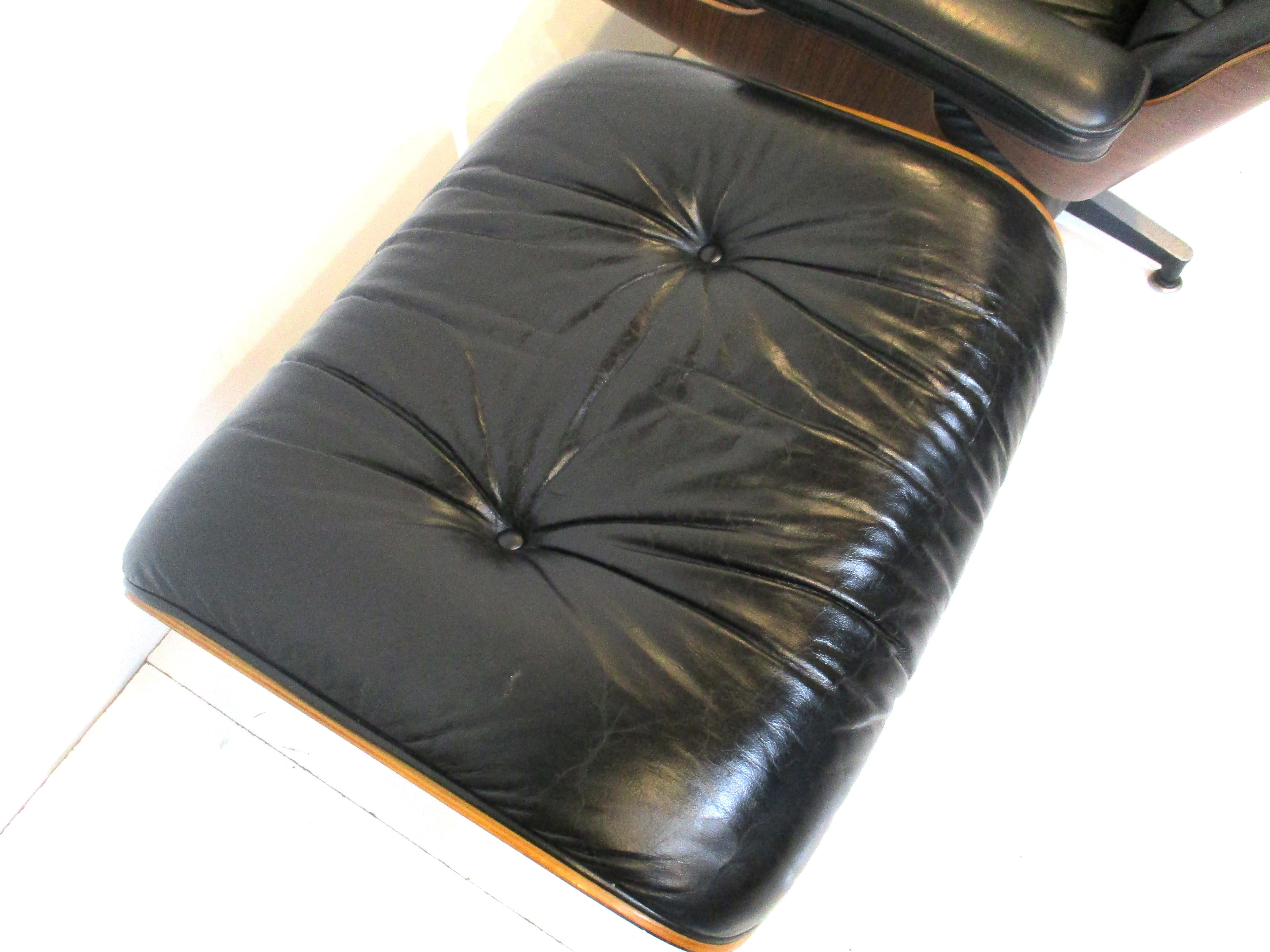 Eames fauteuil de salon en bois de rose/cuir 670 avec pouf pour Herman Miller ( A )  9