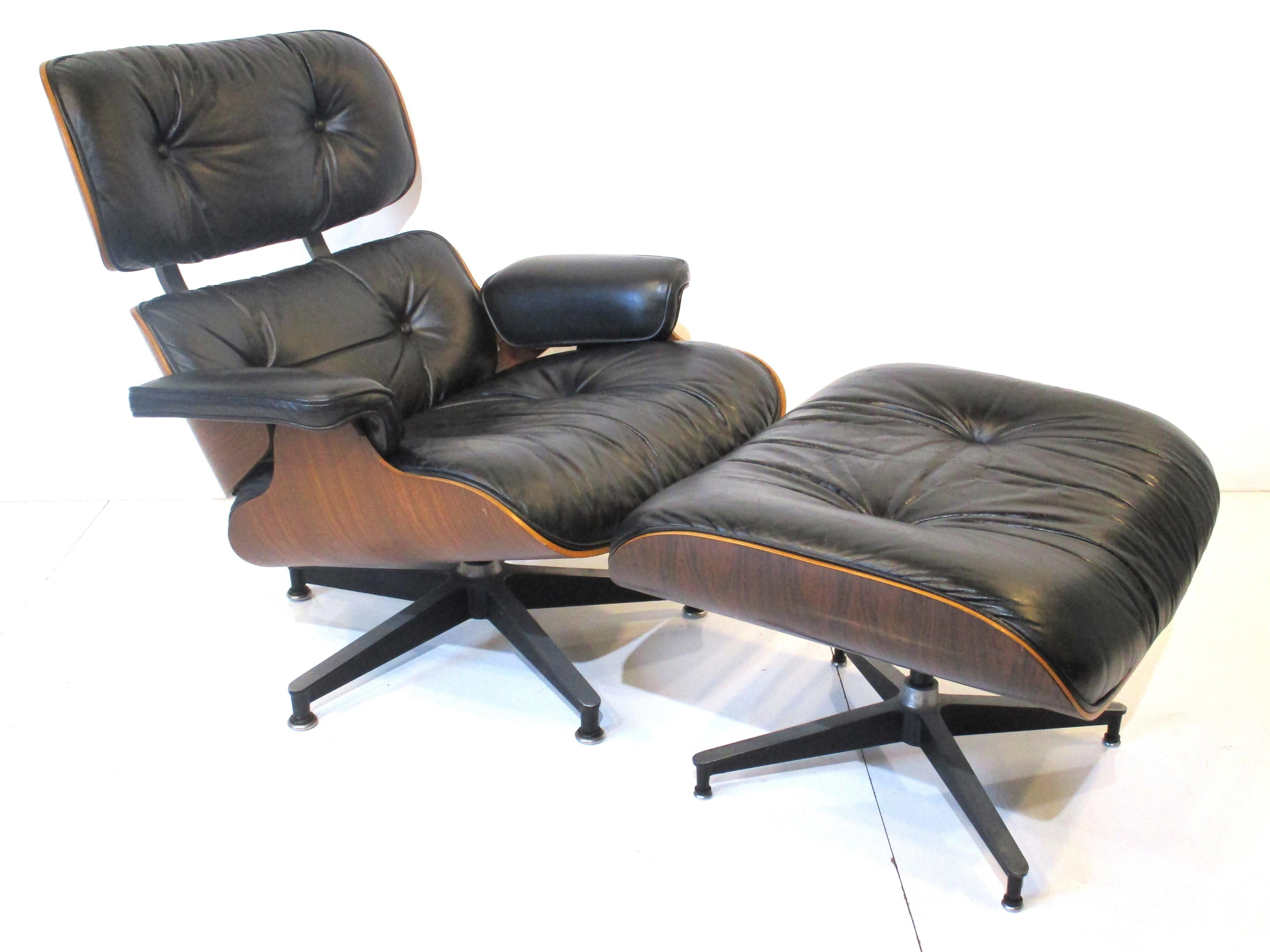 Eames fauteuil de salon en bois de rose/cuir 670 avec pouf pour Herman Miller ( A )  12