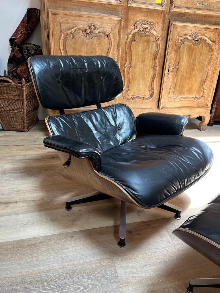 Mid-Century Modern Eames fauteuil de salon vintage en bois de rose, vers 1965 en vente