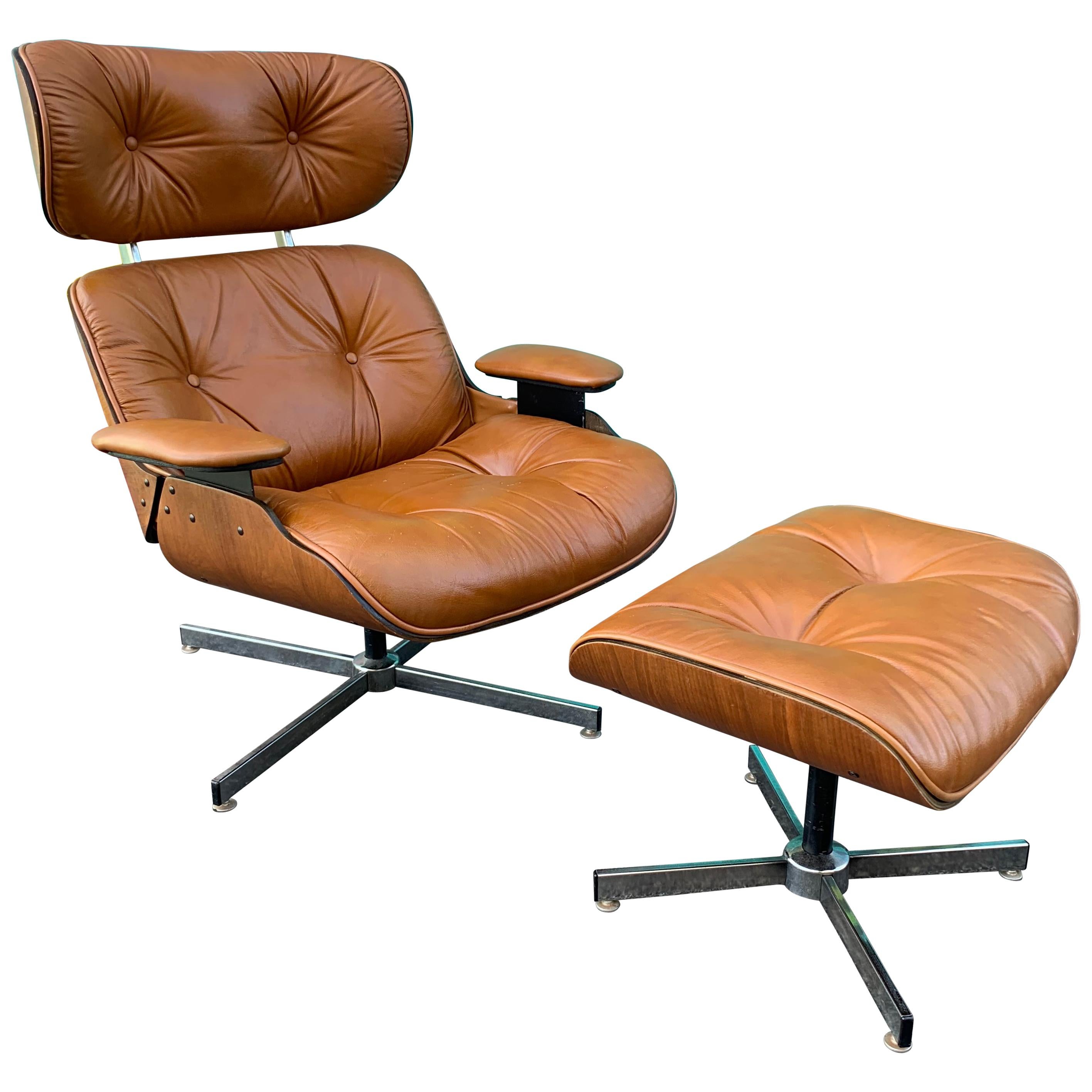 Vintage Eames Style Lounge Chair and Ottoman by Plycraft