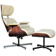 Chaise longue et pouf vintage de style Eames