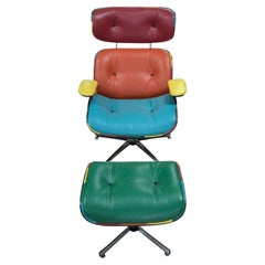 Vintage Eames Style Lounge Chair w/Ottoman, Color Blocked, 41″H