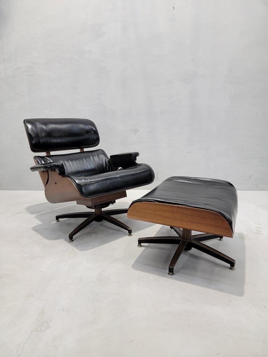 Leather Vintage Eames Style Swivel Lounge Chair & Ottoman by Charlton Company